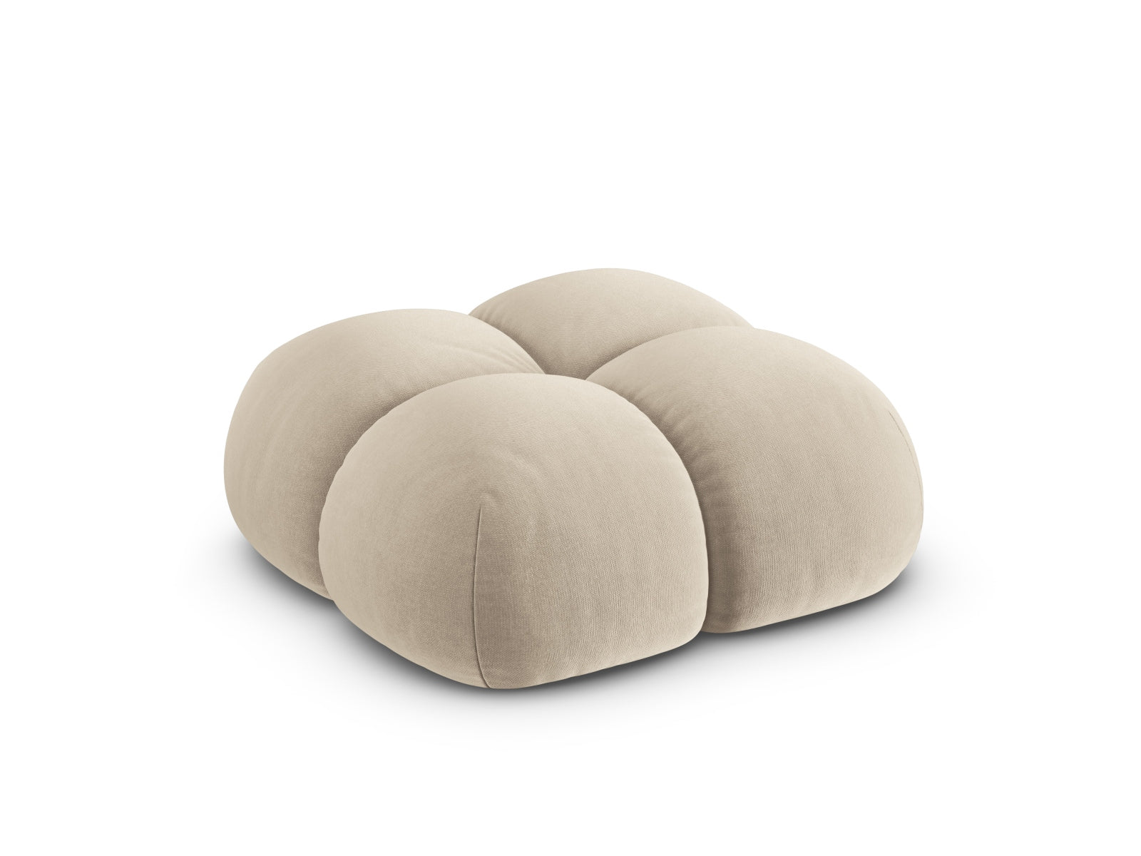 Beiger Loretto Velour Pouf mit 90 cm Durchmesser, vielseitig einsetzbar als Sitz oder stilvolles Deko-Element in modernen Interiors.