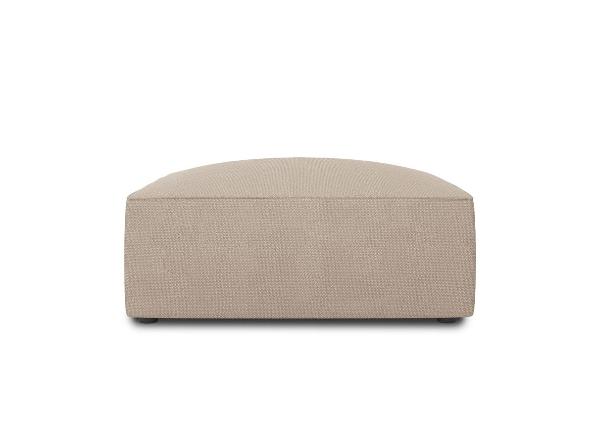 Runder Pouf mit hellblauem Cordstoff-Bezug, schwarzen Kunststoffbeinen und Massivholzrahmen, Modell Siena von Cosmopolitan Design.