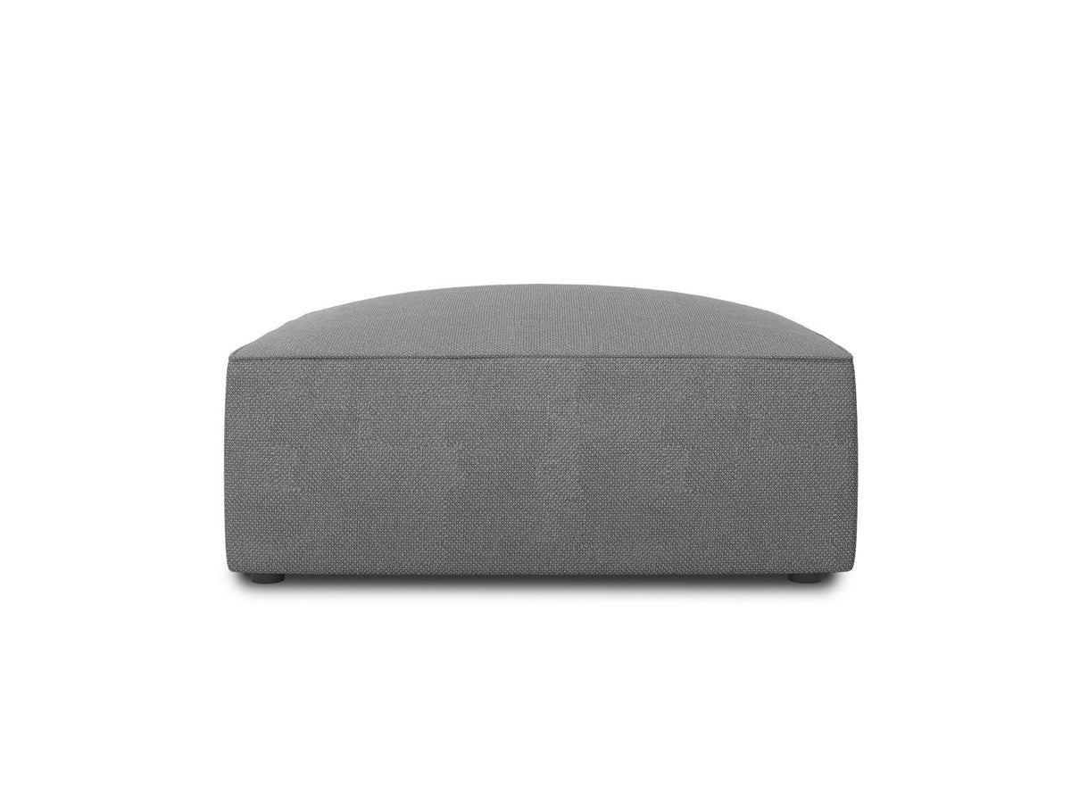 Runder Pouf mit hellblauem Cordstoff-Bezug, schwarzen Kunststoffbeinen und Massivholzrahmen, Modell Siena von Cosmopolitan Design.