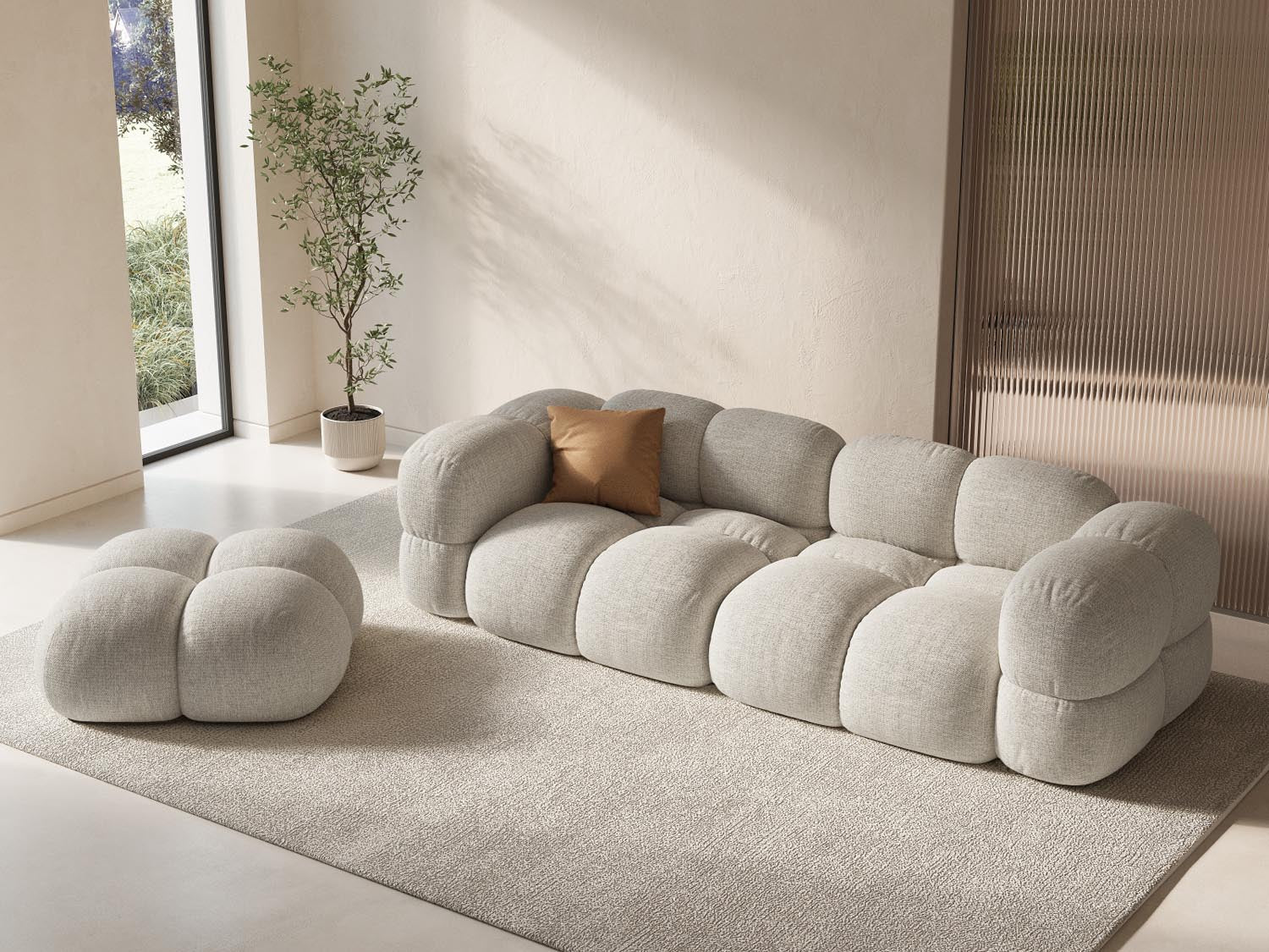 Entdecken Sie den stilvollen Loretto Pouf 90cm von Cosmopolitan Design – vielseitig, bequem und ideal für jedes moderne Zuhause.