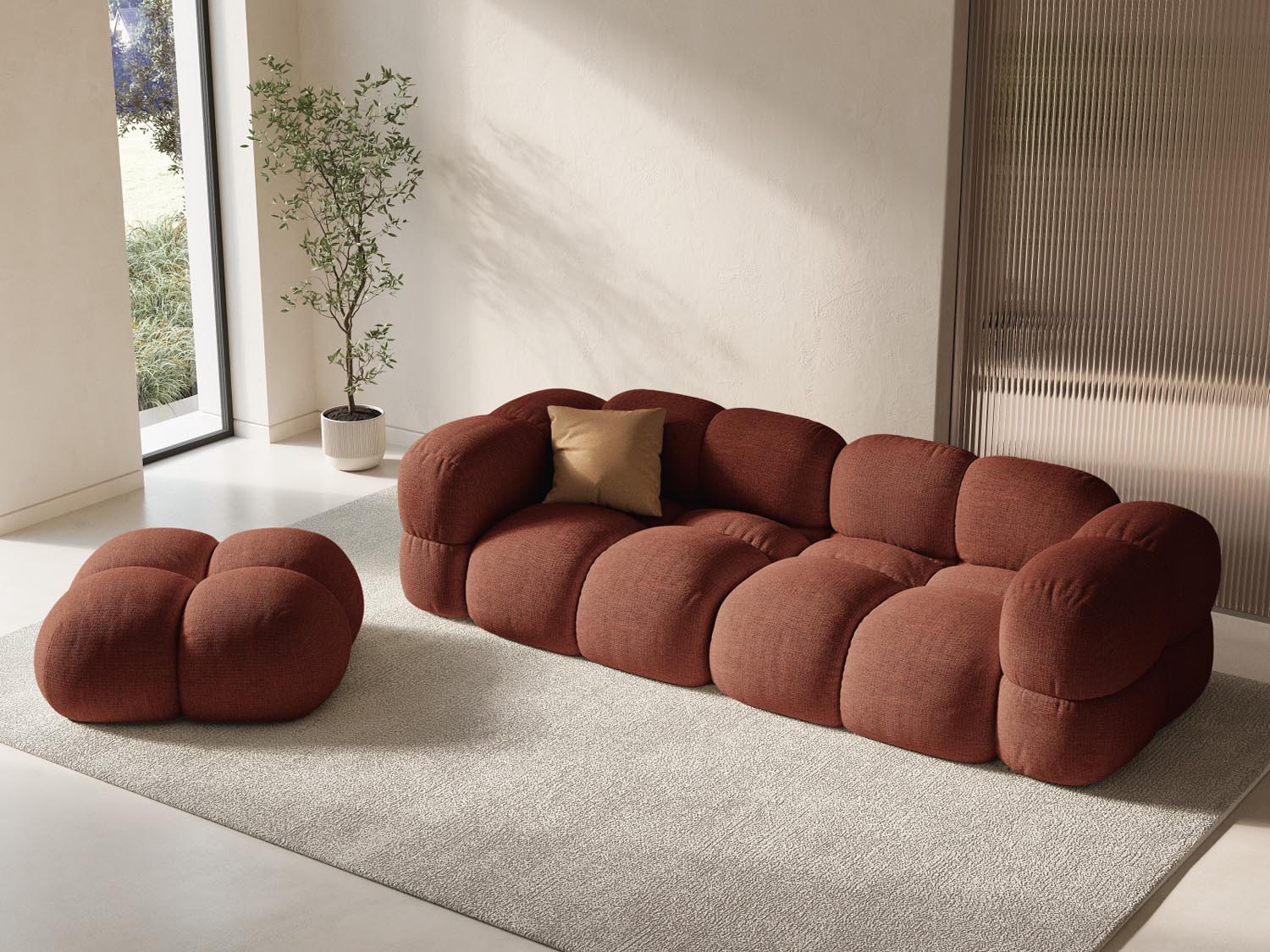 Entdecken Sie den stilvollen Loretto Pouf 90cm von Cosmopolitan Design – vielseitig, bequem und ideal für jedes moderne Zuhause.