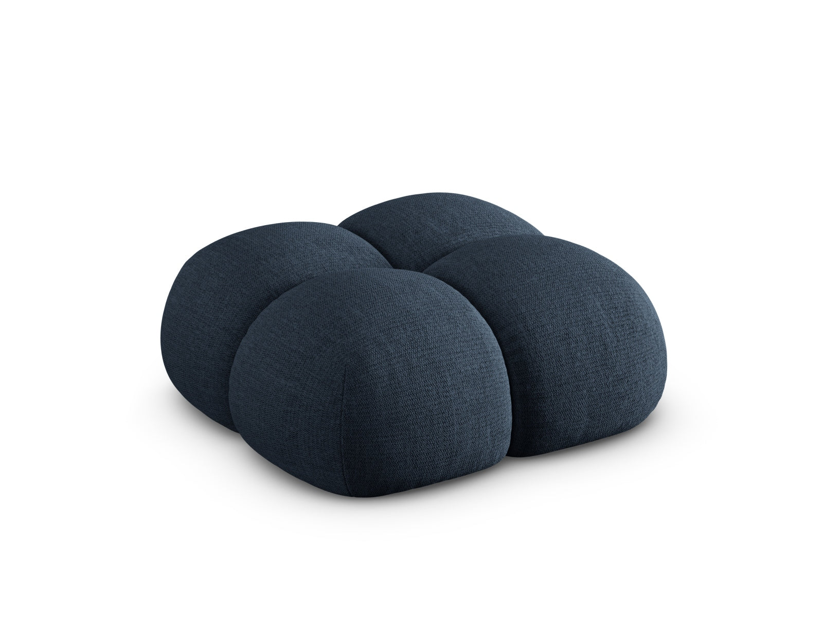 Stilvoller Loretto Pouf in tiefem Blau, 90 cm Durchmesser, vielseitig einsetzbar als Sitzgelegenheit oder dekoratives Element in Ihrem Zuhause.
