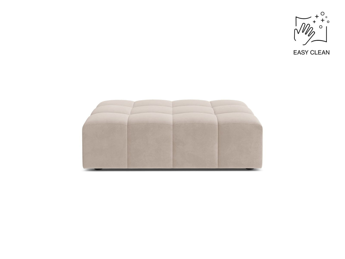 Runder Pouf mit Samtbezug in Light Beige, Massivholzrahmen, schwarze Kunststoffbeine, Modell Chicago von Cosmopolitan Design