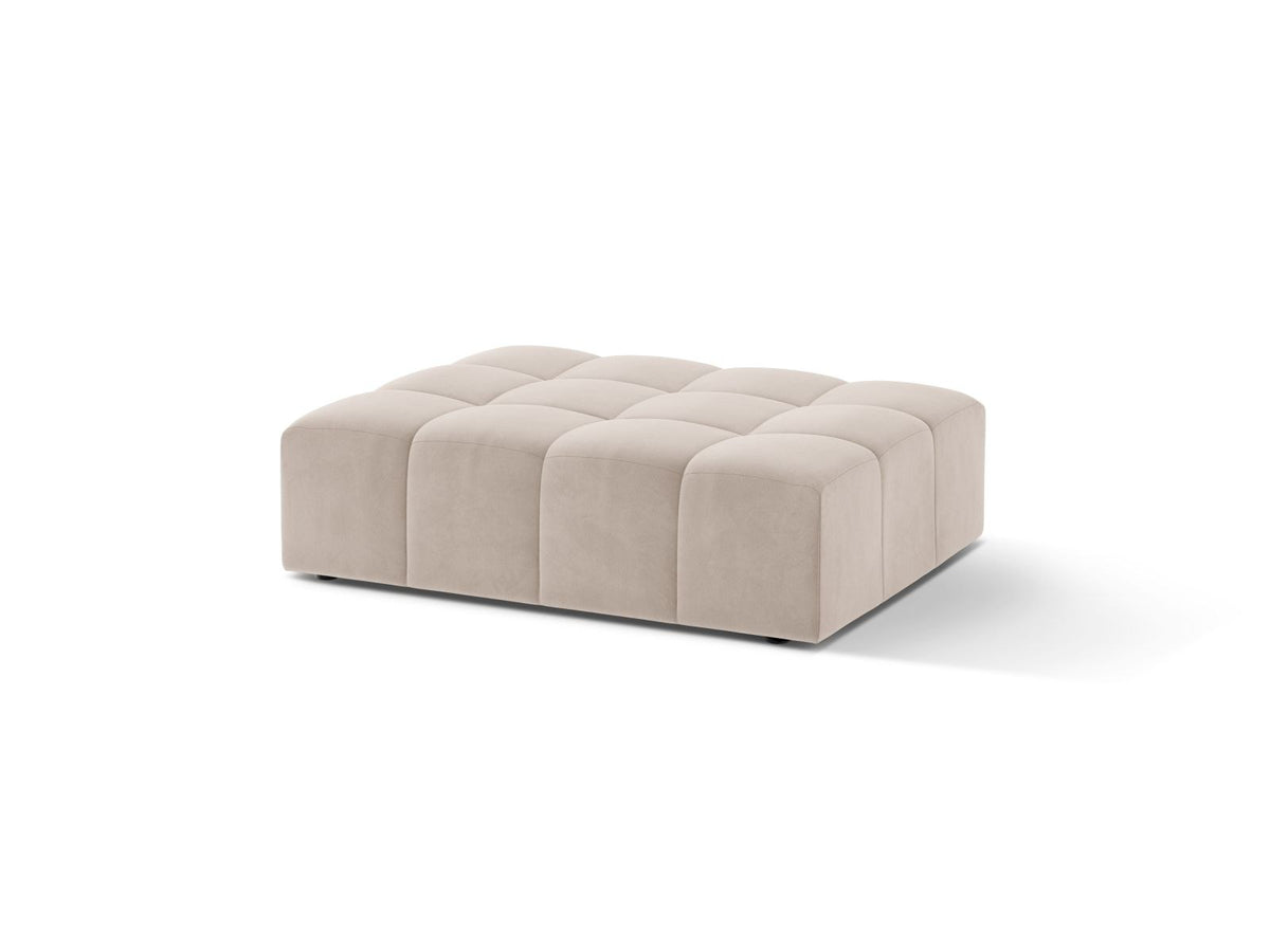 Runder Pouf mit Samtbezug in Light Beige, Massivholzrahmen, schwarze Kunststoffbeine, Modell Chicago von Cosmopolitan Design
