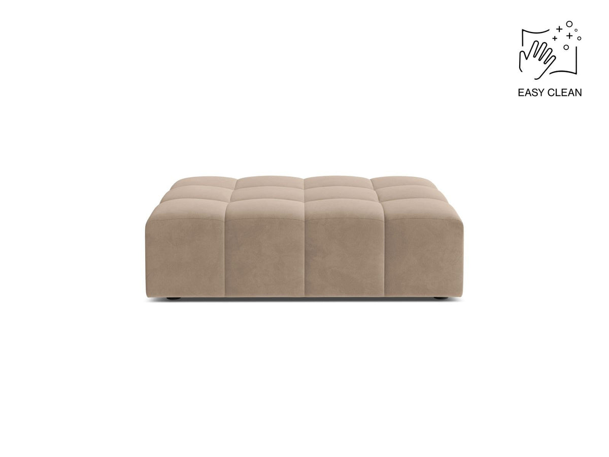 Runder Pouf mit Samtbezug in Light Beige, Massivholzrahmen, schwarze Kunststoffbeine, Modell Chicago von Cosmopolitan Design