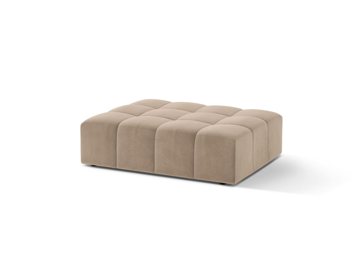 Runder Pouf mit Samtbezug in Light Beige, Massivholzrahmen, schwarze Kunststoffbeine, Modell Chicago von Cosmopolitan Design