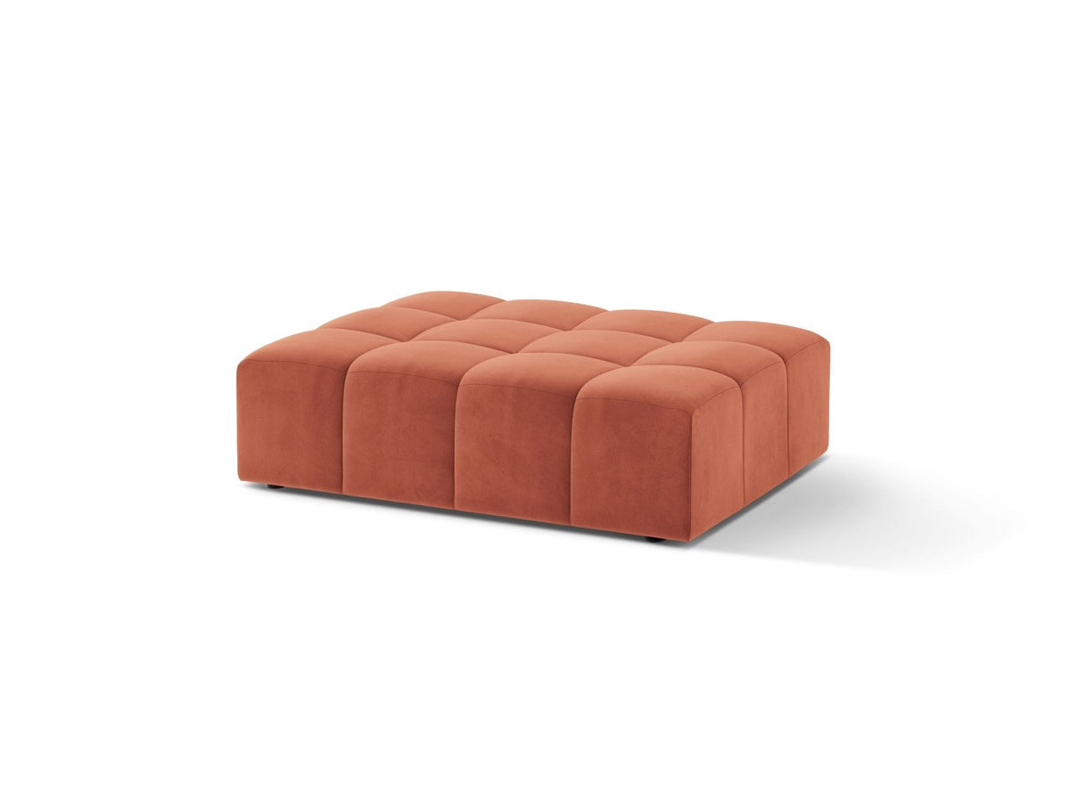 Runder Pouf mit Samtbezug in Light Beige, Massivholzrahmen, schwarze Kunststoffbeine, Modell Chicago von Cosmopolitan Design
