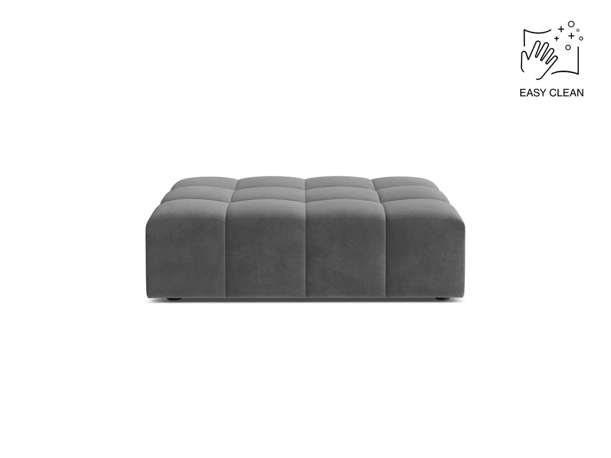 Runder Pouf mit Samtbezug in Light Beige, Massivholzrahmen, schwarze Kunststoffbeine, Modell Chicago von Cosmopolitan Design