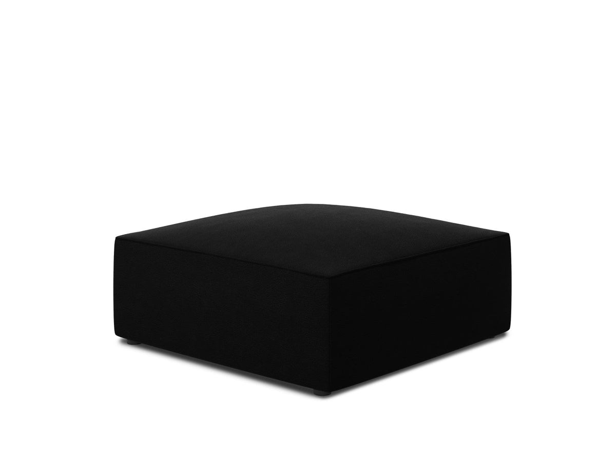 Beiger Samt-Pouf mit gepolstertem Sitz, Velours-Stoff und schwarzen Kunststoffbeinen, Modell Siena von Cosmopolitan Design.
