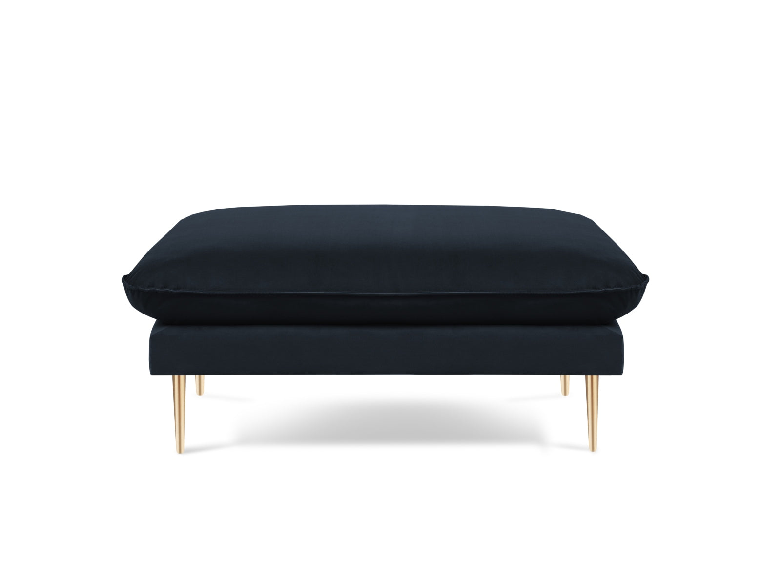 Eleganter Vienna Velour Pouf mit 80 cm Durchmesser in Dunkelblau und Gold, ideal für stilvolle Wohnräume und gemütliche Sitzgelegenheiten.