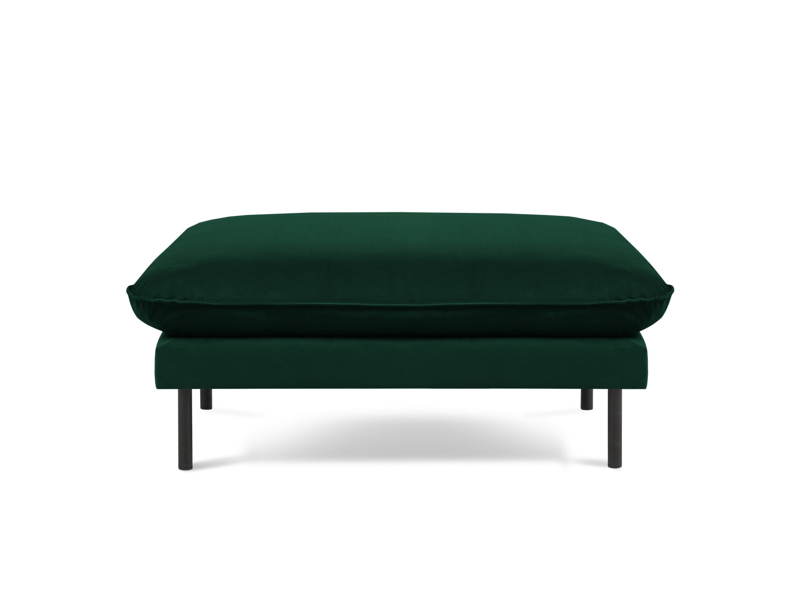 Eleganter Vienna Velour Pouf in Flaschengrün und Schwarz-Bluvel, ideal für stilvolle Akzente in jedem Raum. 80 cm Durchmesser, perfekt für eine Sitzgelegenheit.