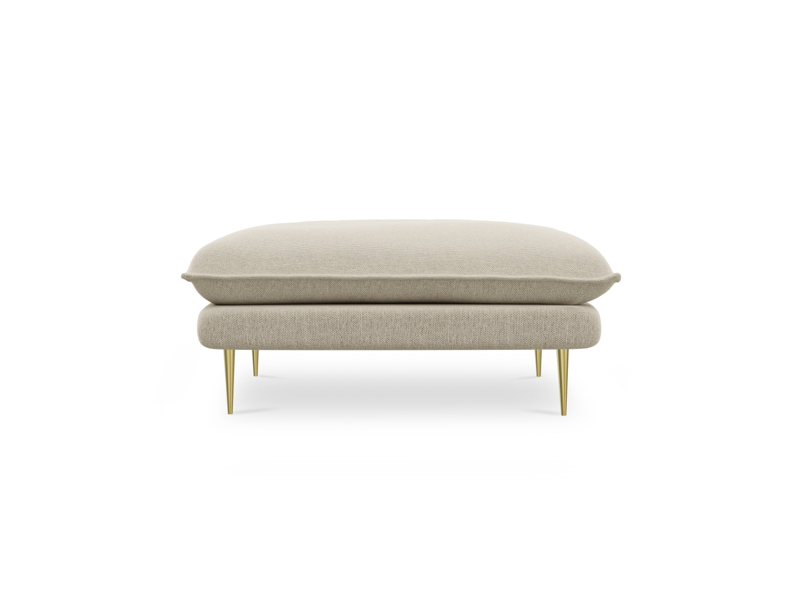 Beiger Vienna Pouf mit goldenen Akzenten, vielseitig einsetzbar als Sitzgelegenheit oder stilvolles Deko-Element für moderne Interiors.