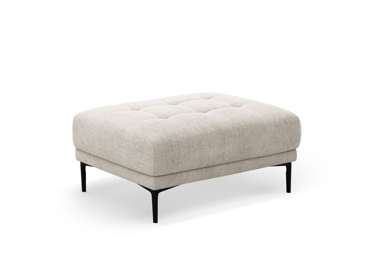Pouf Lazio 1-Sitzer in Beige-Sorella mit Tweed-Strukturstoff, Massivholzrahmen und schwarzen Metallbeinen, Höhe 46cm, Breite 100cm.