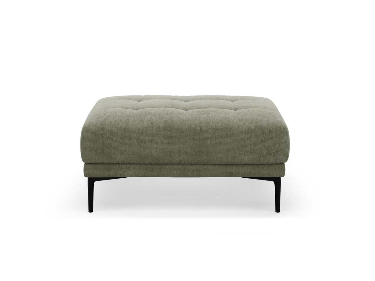 Pouf Lazio 1-Sitzer in Beige-Sorella mit Tweed-Strukturstoff, Massivholzrahmen und schwarzen Metallbeinen, Höhe 46cm, Breite 100cm.