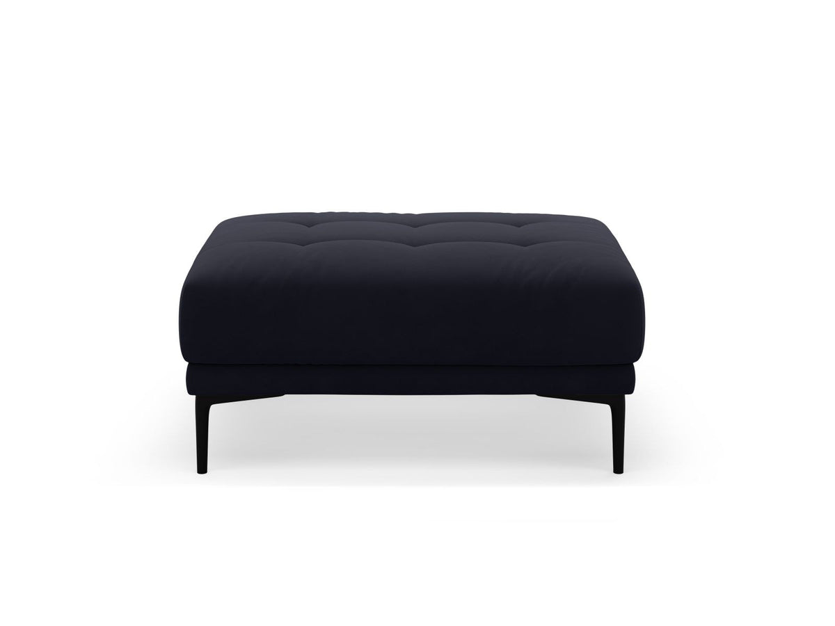 Beige-farbener Samt-Pouf Lazio mit rundlicher Sitzfläche, schwarzen Metallbeinen aus Stahl und Velours-Bezug Salvador.