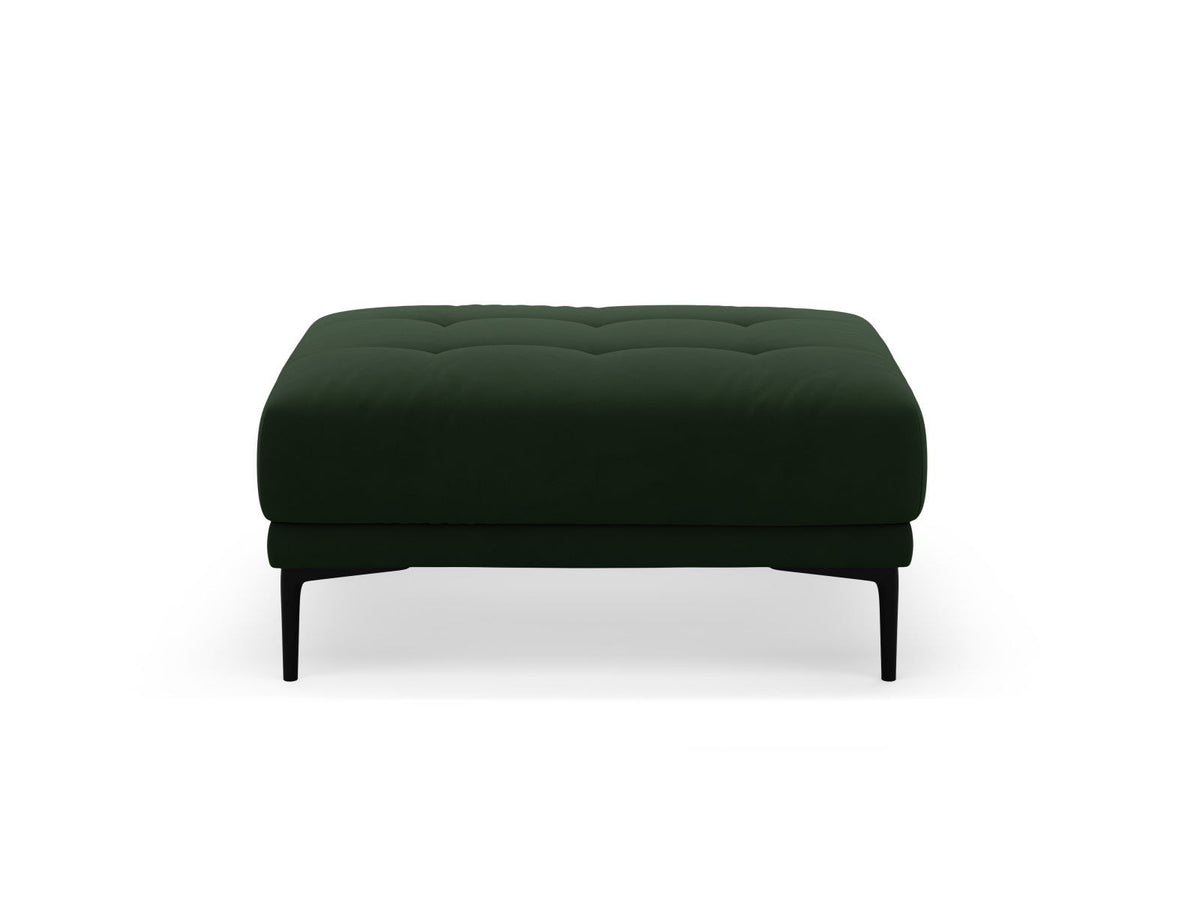 Beige-farbener Samt-Pouf Lazio mit rundlicher Sitzfläche, schwarzen Metallbeinen aus Stahl und Velours-Bezug Salvador.