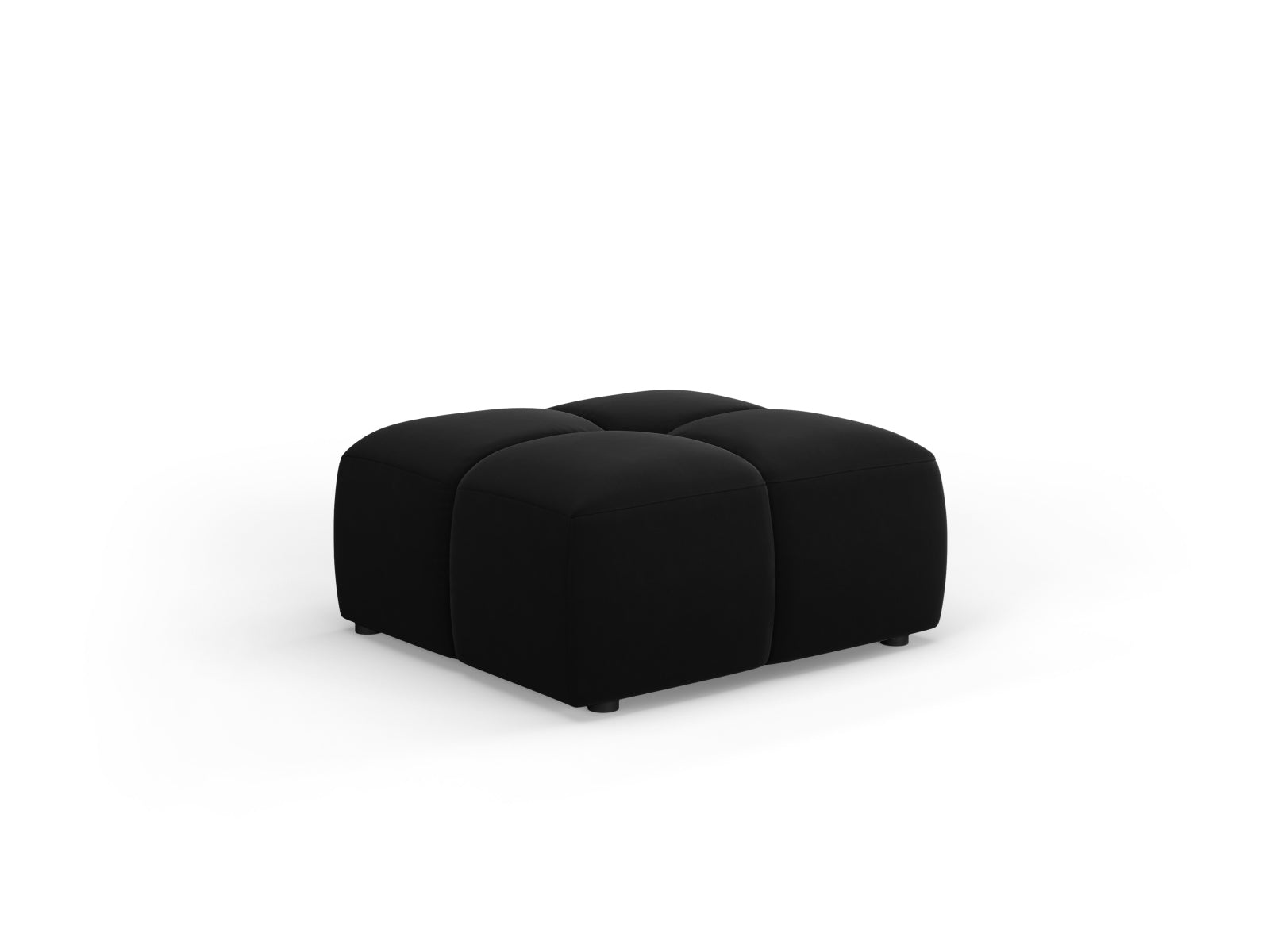 Stylischer 1-Sitzer Pouf Moritz in edlem Black-Bluvel, perfekt für zeitgemäße Inneneinrichtungen. Hochwertige Materialien von Cosmopolitan Design.