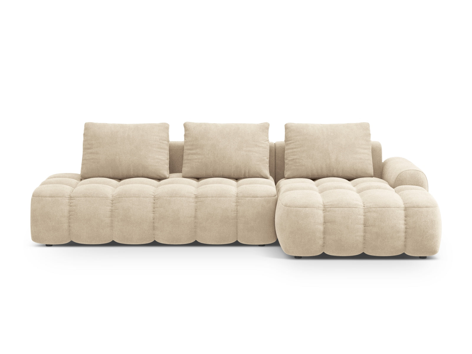 Linz Velour Ecksofa rechts mit Schlaffunktion und Stauraumbox 3 Sitzer 142cm in Light Beige präsentiert im Onlineshop von KAQTU Design AG. Ecksofa rechts ist von Cosmopolitan Design
