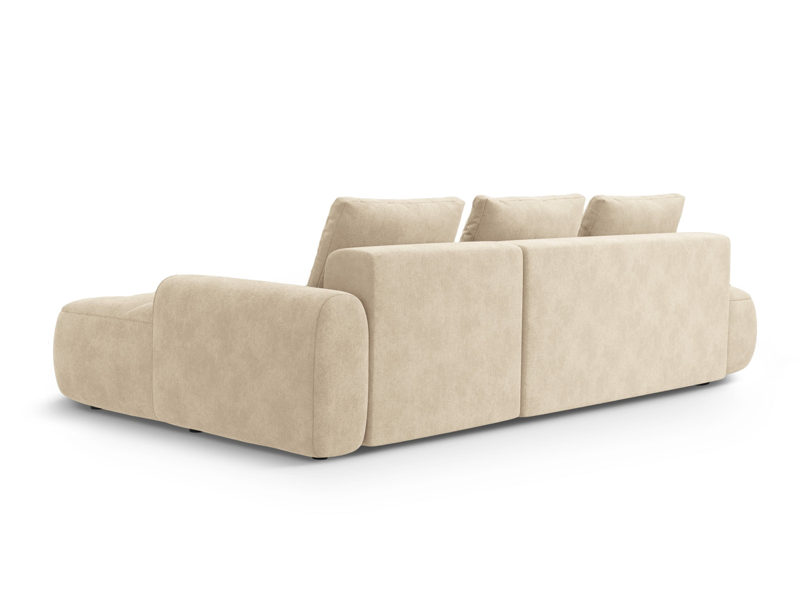 Entdecken Sie das Linz Velour Ecksofa rechts – ein elegantes 3-Sitzer Sofa mit Schlaffunktion und Stauraum, ideal für jeden Wohnraum.