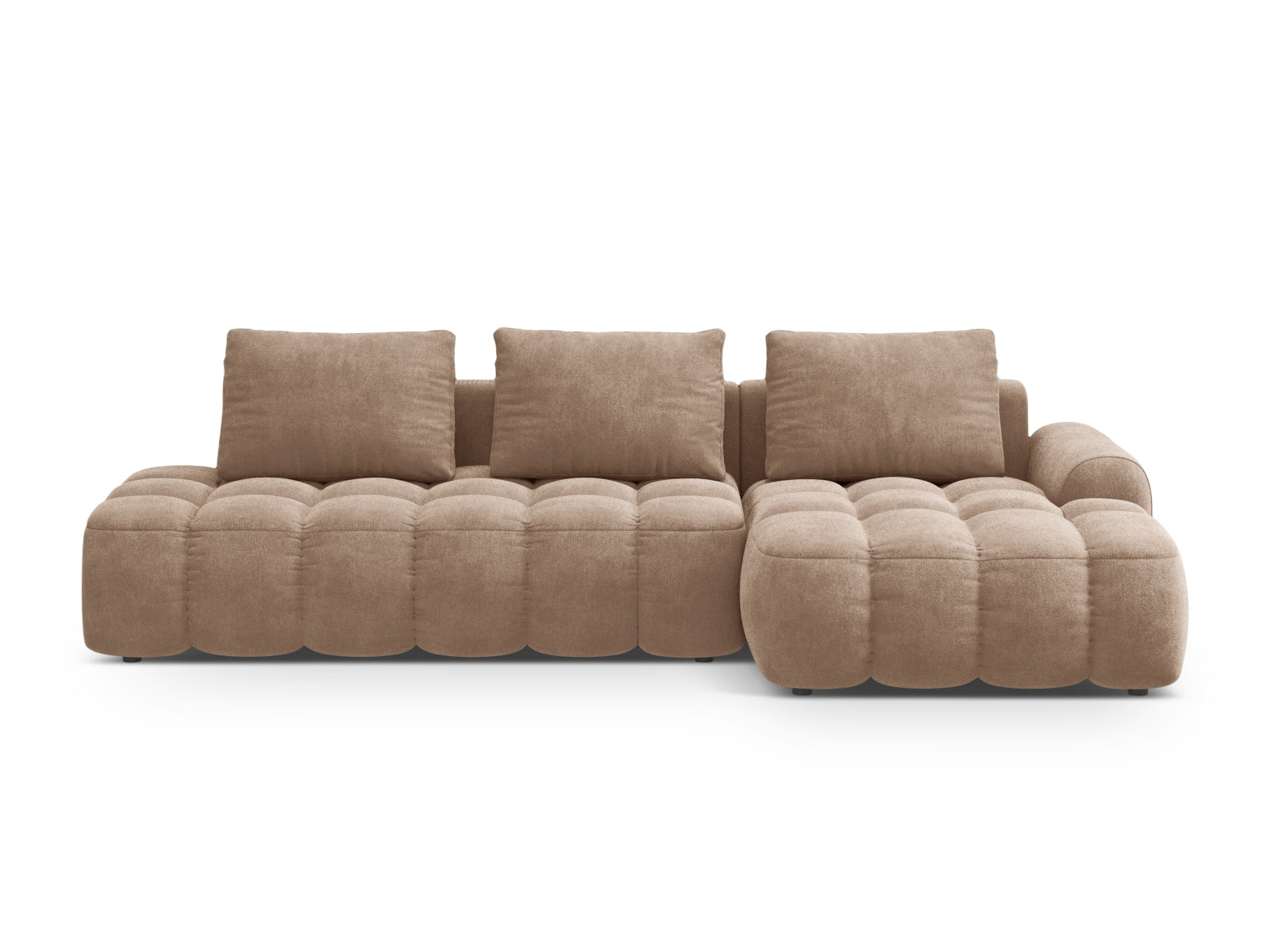 Linz Velour Ecksofa rechts mit Schlaffunktion und Stauraumbox 3 Sitzer 142cm in Dark Beige präsentiert im Onlineshop von KAQTU Design AG. Ecksofa rechts ist von Cosmopolitan Design
