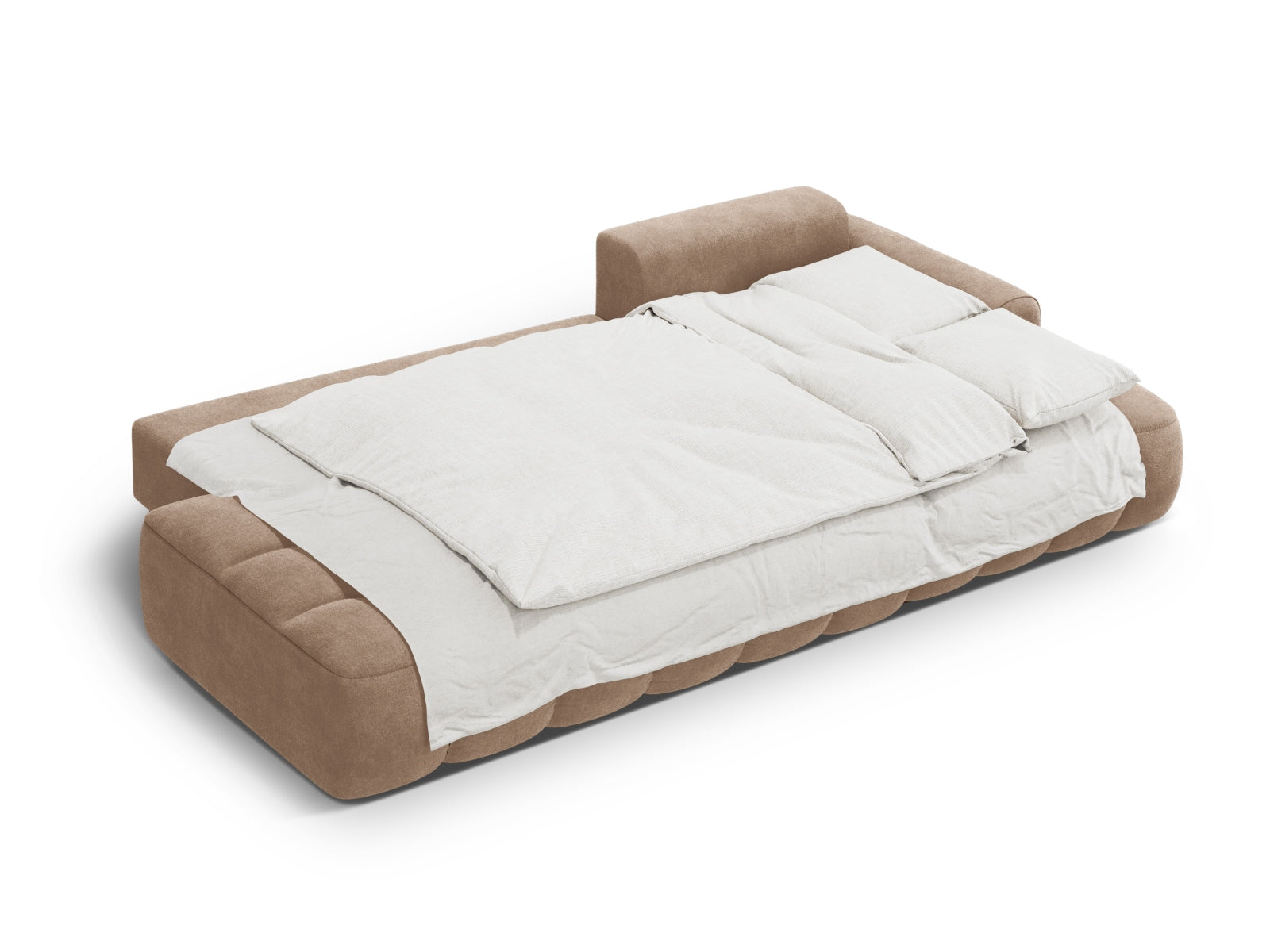 Erleben Sie das Linz Velour Ecksofa rechts – ein stilvolles 3-Sitzer Sofa mit praktischer Schlaffunktion und Stauraum für Ihr Zuhause.