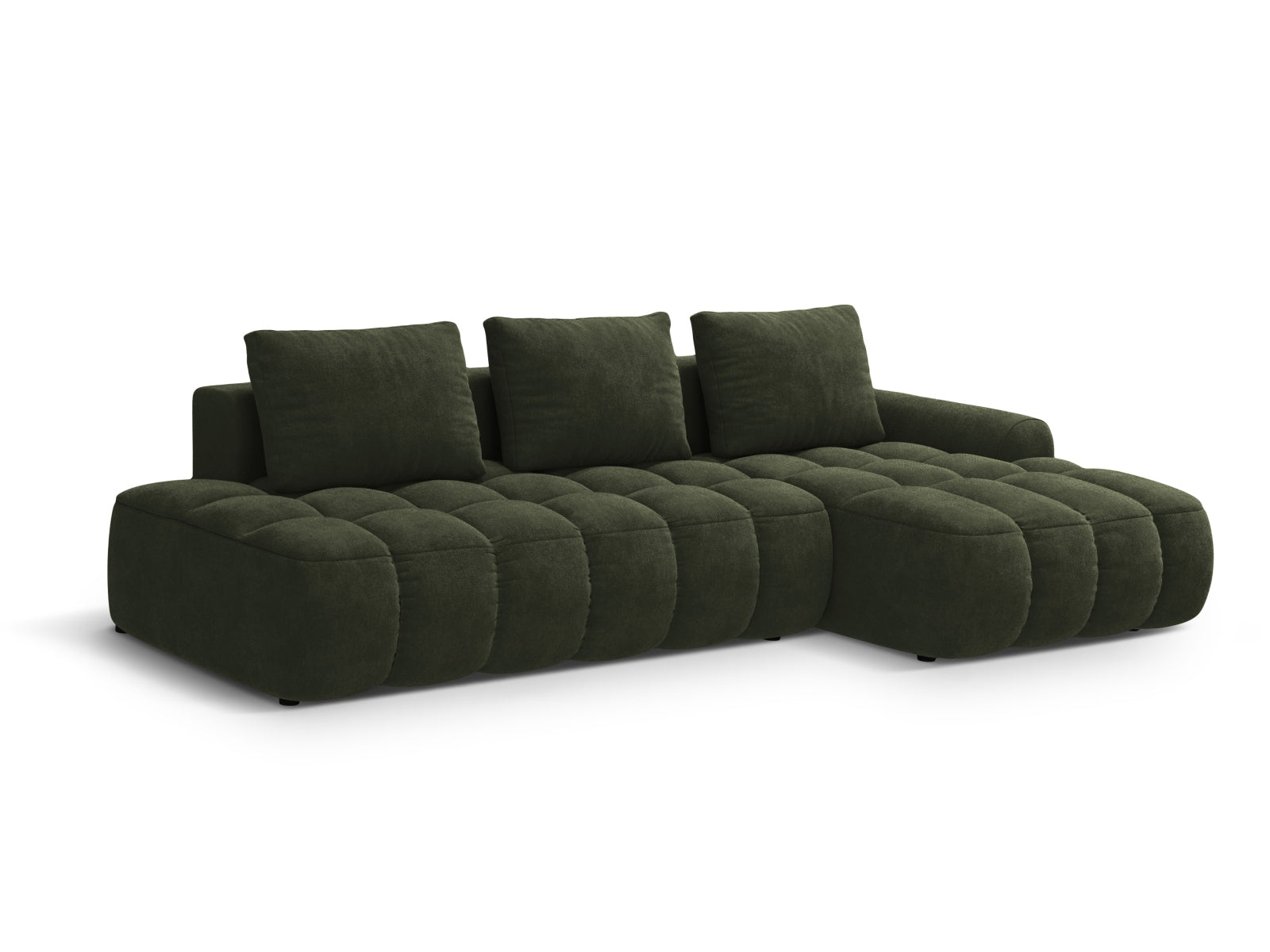 Erleben Sie das Linz Velour Ecksofa rechts – ein stilvolles 3-Sitzer Sofa mit praktischer Schlaffunktion und Stauraum für Ihr Zuhause.
