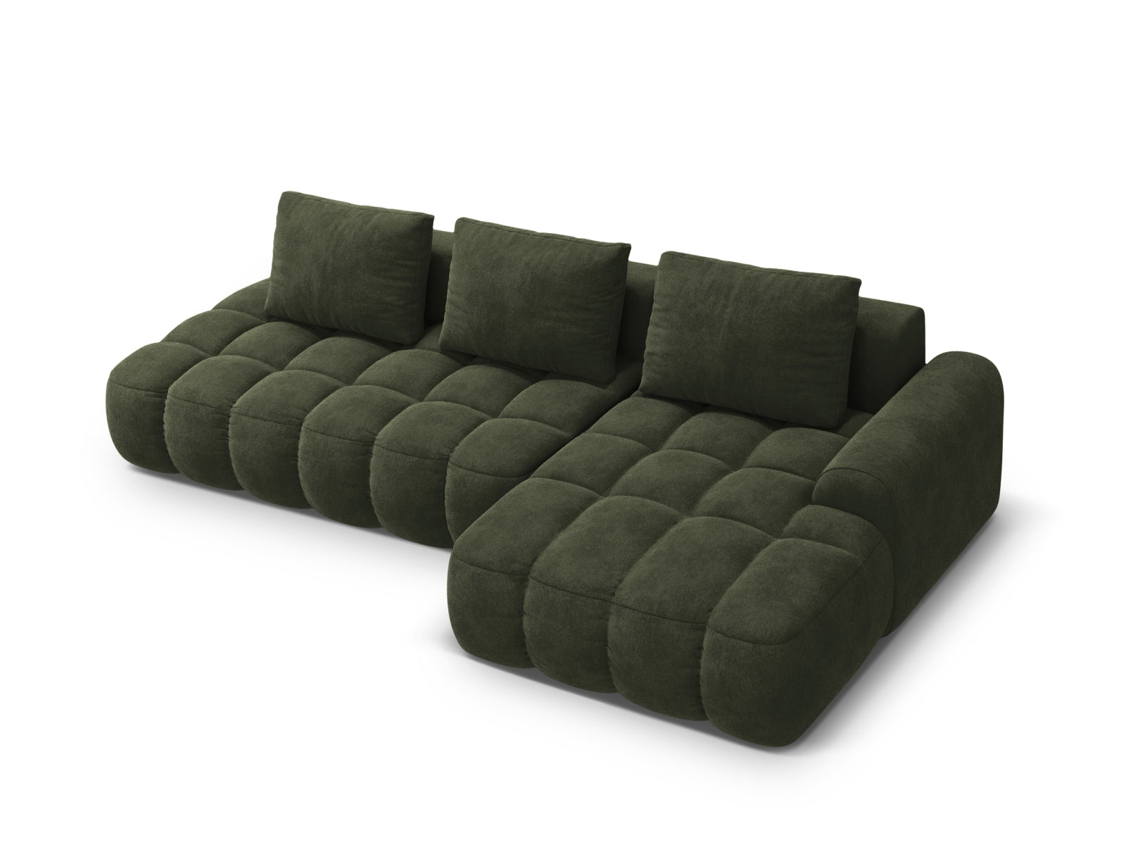 Entdecken Sie das Linz Velour Ecksofa rechts – ein elegantes 3-Sitzer Sofa mit Schlaffunktion und Stauraum, ideal für jeden Wohnraum.