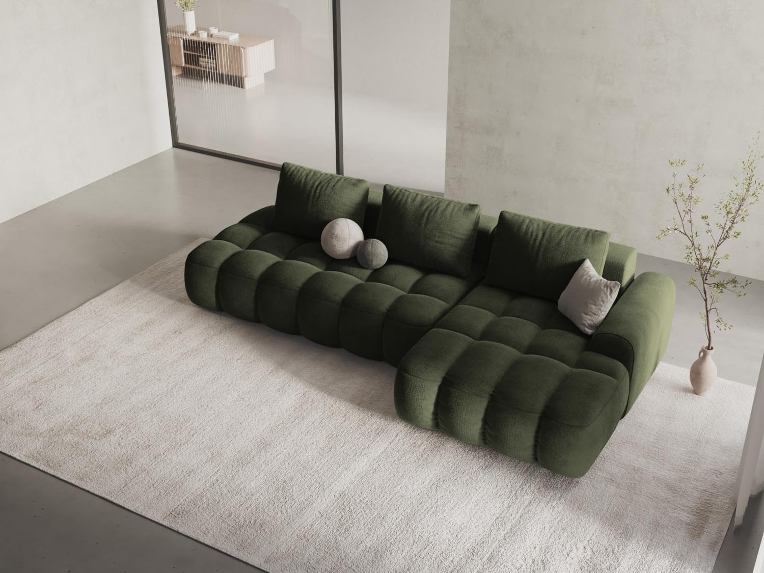 Entdecken Sie das elegante Linz Velour Ecksofa rechts mit Schlaffunktion und Stauraum. Ideal für stilvolle Wohnräume und Übernachtungsgäste.