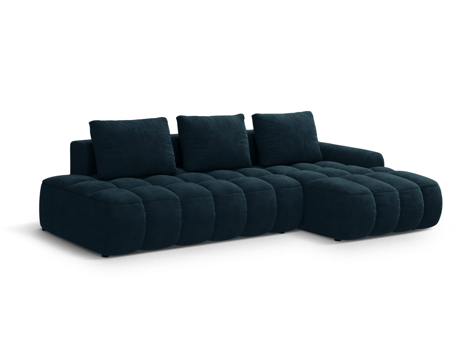 Erleben Sie das Linz Velour Ecksofa rechts – ein stilvolles 3-Sitzer Sofa mit praktischer Schlaffunktion und Stauraum für Ihr Zuhause.