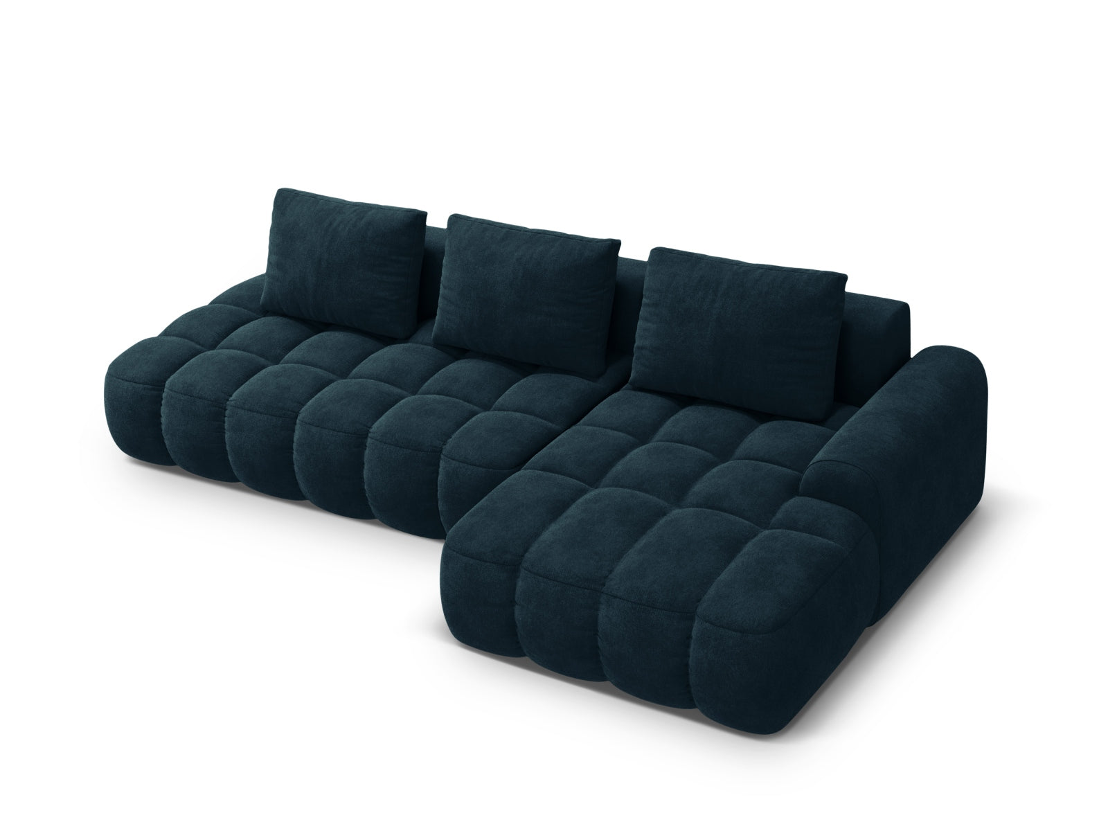 Entdecken Sie das Linz Velour Ecksofa rechts – ein elegantes 3-Sitzer Sofa mit Schlaffunktion und Stauraum, ideal für jeden Wohnraum.