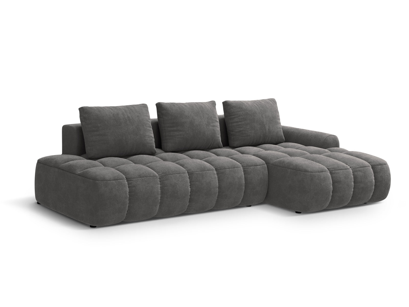 Erleben Sie das Linz Velour Ecksofa rechts – ein stilvolles 3-Sitzer Sofa mit praktischer Schlaffunktion und Stauraum für Ihr Zuhause.