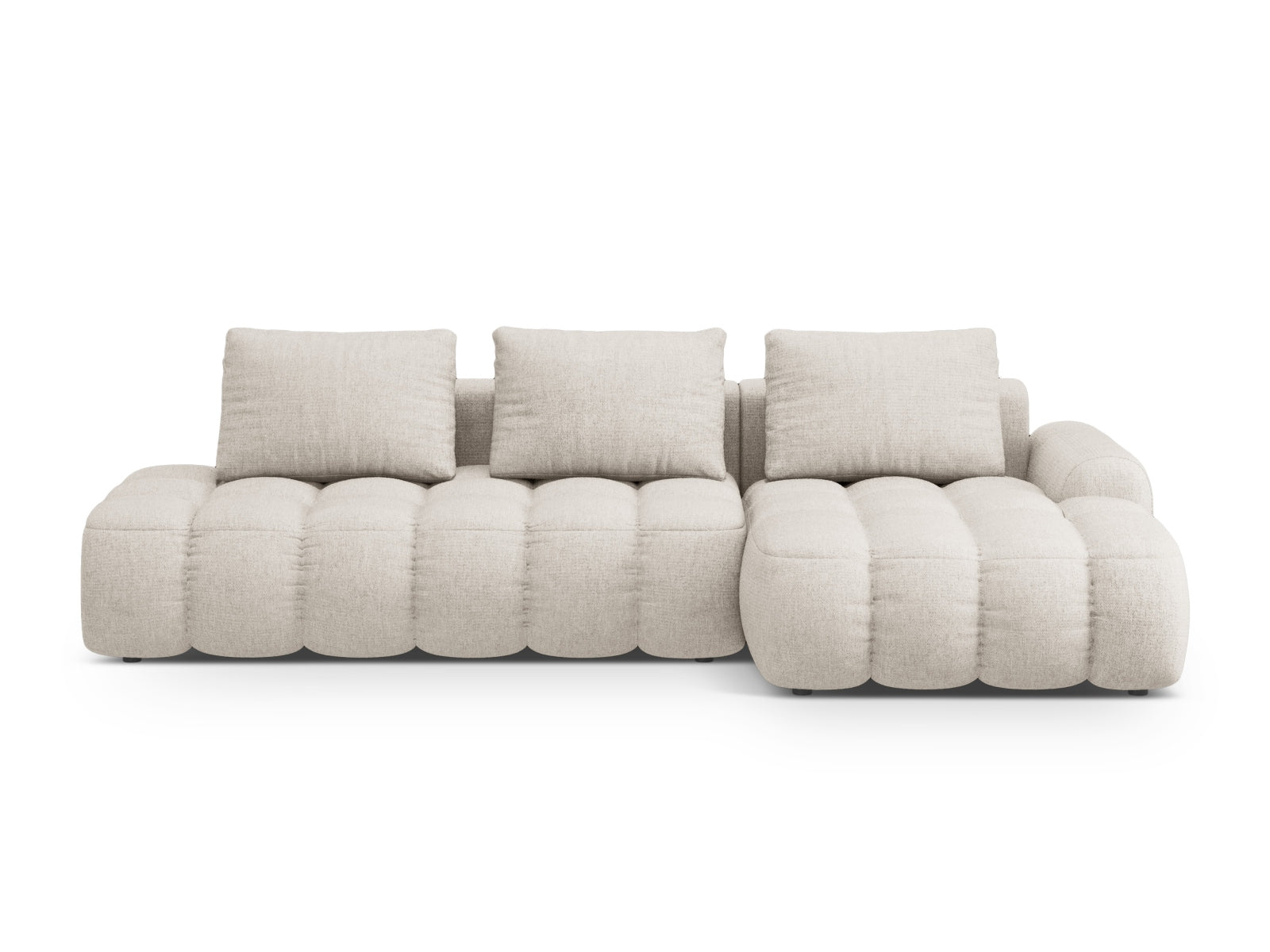 Linz Ecksofa rechts mit Schlaffunktion und Stauraumbox 3 Sitzer 142cm in Beige präsentiert im Onlineshop von KAQTU Design AG. Ecksofa rechts ist von Cosmopolitan Design