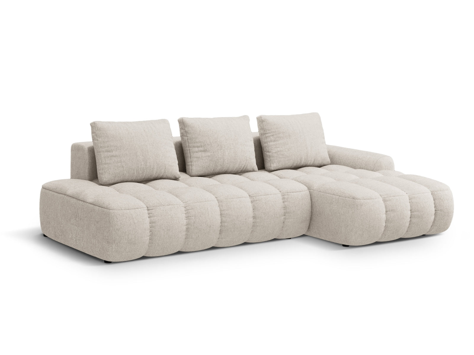 Erleben Sie das Linz Ecksofa rechts von Cosmopolitan Design – ein elegantes 3-Sitzer Sofa mit praktischer Schlaffunktion und Stauraum für Ihr Wohnzimmer.