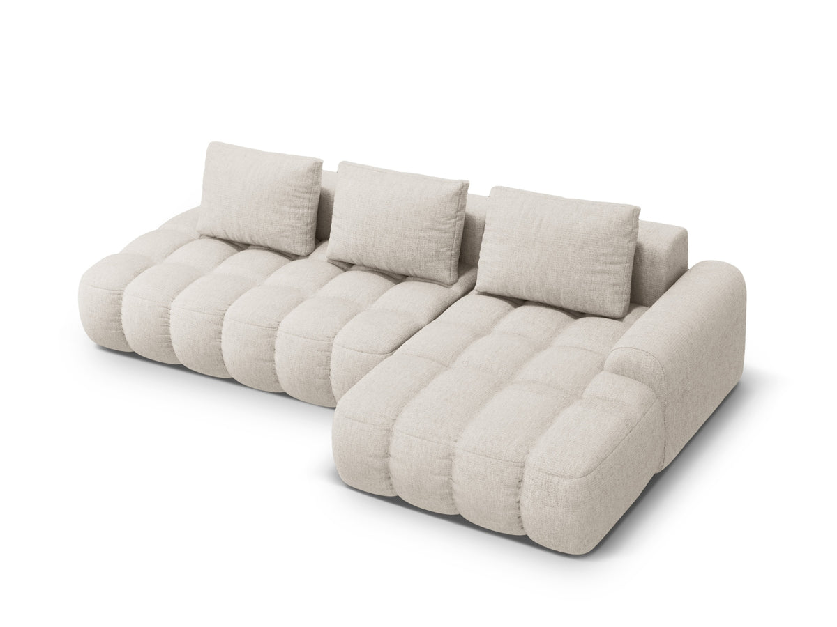 Linz Ecksofa Open end rechts mit Schlaffunktion und Stauraumbox 3 Sitzer 142cm in Beige-Sorella präsentiert im Onlineshop von KAQTU Design AG. Bettsofa rechts ist von Cosmopolitan Design