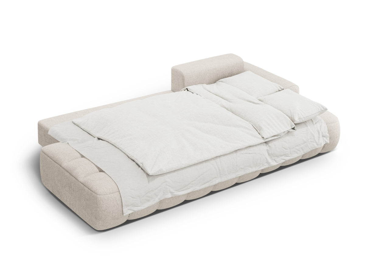Linz Ecksofa Open end rechts mit Schlaffunktion und Stauraumbox 3 Sitzer 142cm in Beige-Sorella präsentiert im Onlineshop von KAQTU Design AG. Bettsofa rechts ist von Cosmopolitan Design