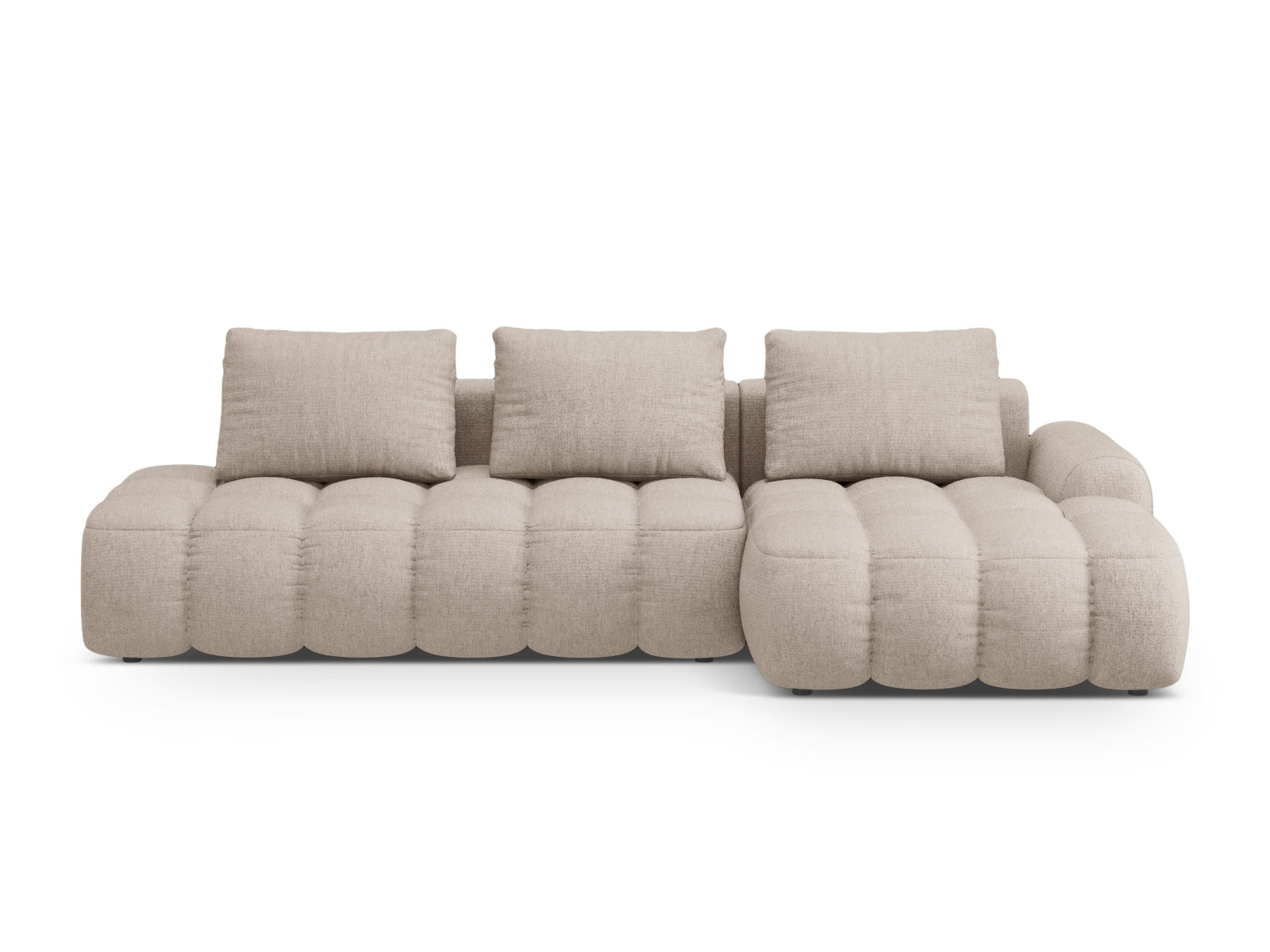 Linz Ecksofa rechts mit Schlaffunktion und Stauraumbox 3 Sitzer 142cm in Sand präsentiert im Onlineshop von KAQTU Design AG. Ecksofa rechts ist von Cosmopolitan Design