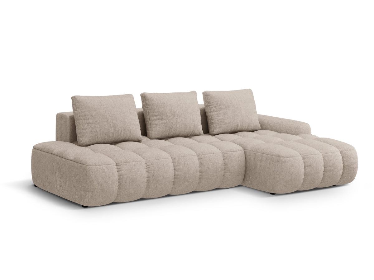 Linz Ecksofa Open end rechts mit Schlaffunktion und Stauraumbox 3 Sitzer 142cm in Sand-Sorella präsentiert im Onlineshop von KAQTU Design AG. Bettsofa rechts ist von Cosmopolitan Design