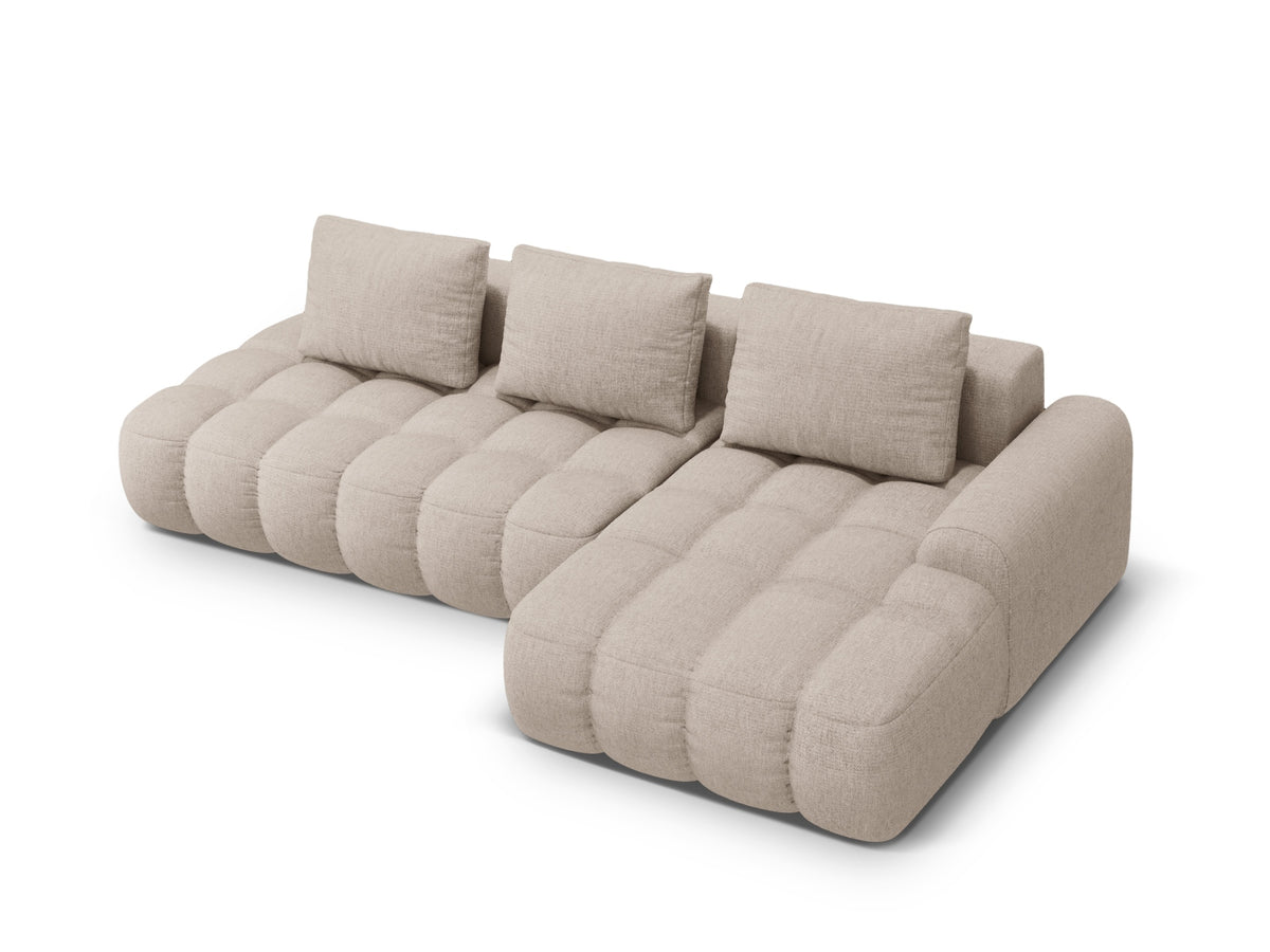 Linz Ecksofa Open end rechts mit Schlaffunktion und Stauraumbox 3 Sitzer 142cm in Sand-Sorella präsentiert im Onlineshop von KAQTU Design AG. Bettsofa rechts ist von Cosmopolitan Design
