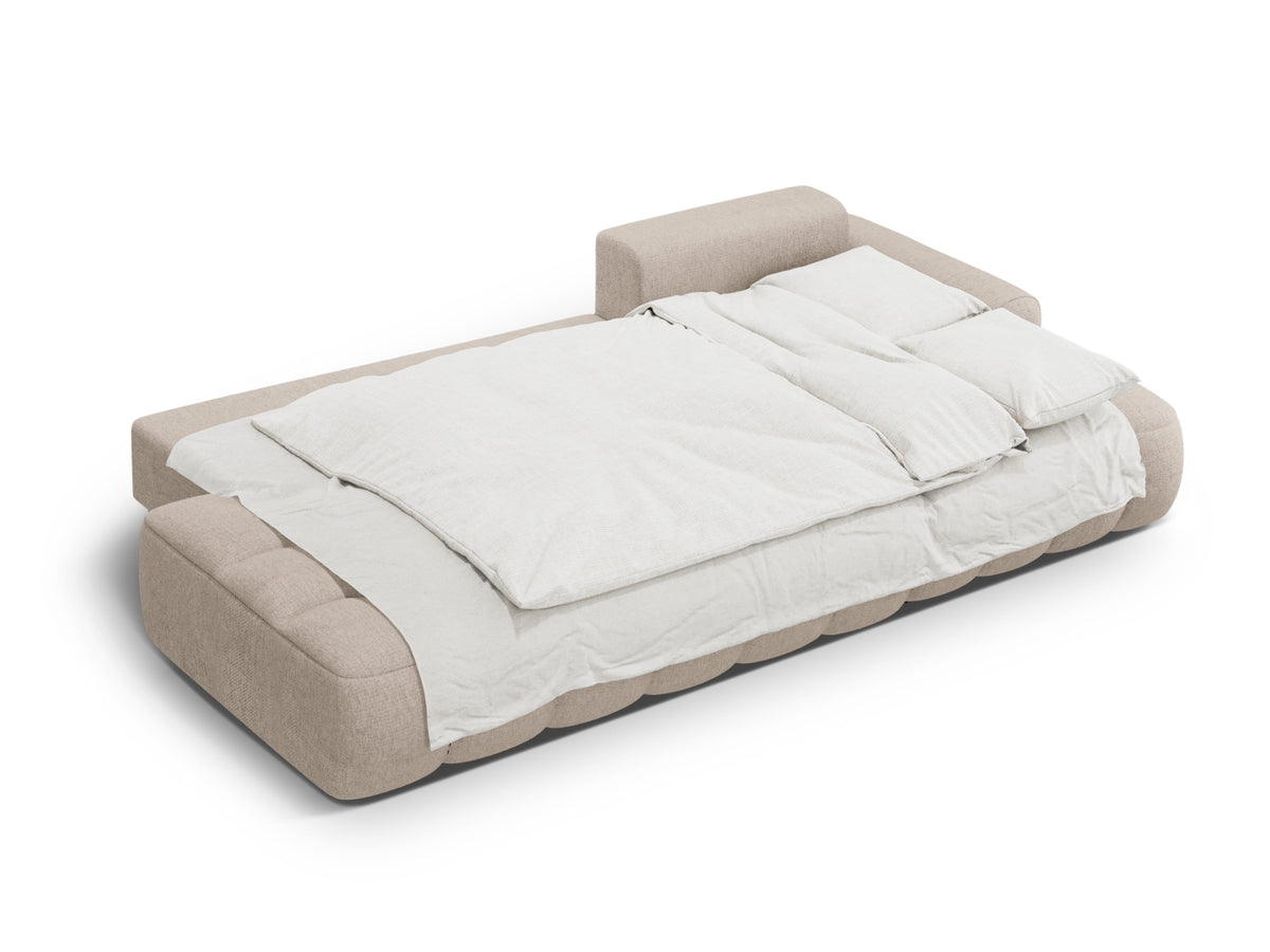 Linz Ecksofa Open end rechts mit Schlaffunktion und Stauraumbox 3 Sitzer 142cm in Sand-Sorella präsentiert im Onlineshop von KAQTU Design AG. Bettsofa rechts ist von Cosmopolitan Design