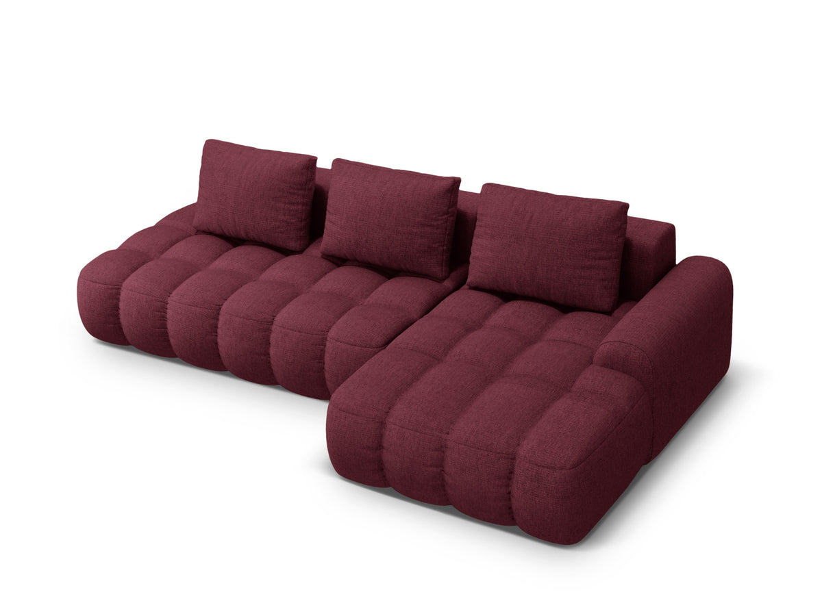 Linz Ecksofa Open end rechts mit Schlaffunktion und Stauraumbox 3 Sitzer 142cm in Burgundy-Sorella präsentiert im Onlineshop von KAQTU Design AG. Bettsofa rechts ist von Cosmopolitan Design