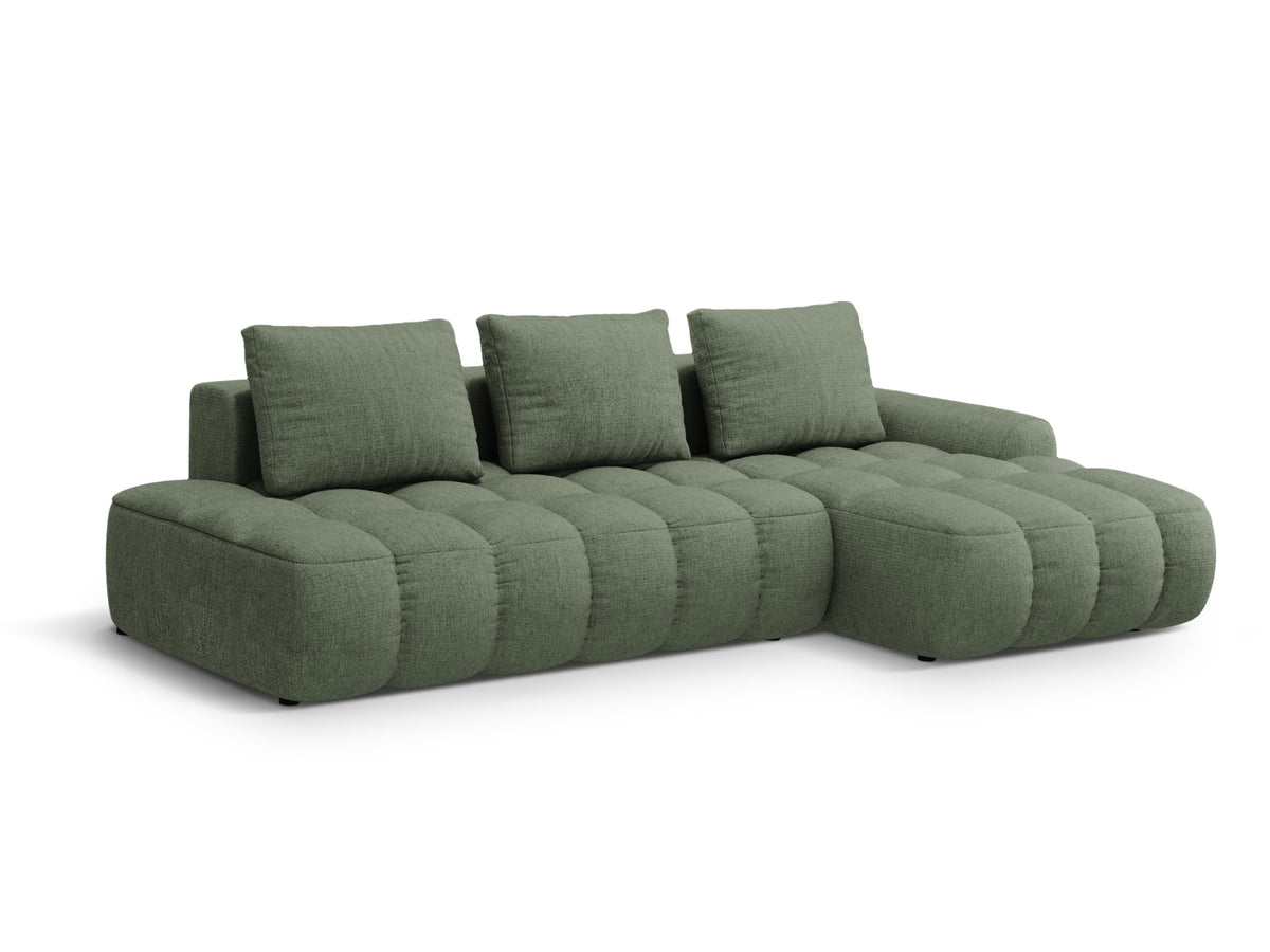Linz Ecksofa Open end rechts mit Schlaffunktion und Stauraumbox 3 Sitzer 142cm in Dark Olive Green-Sorella präsentiert im Onlineshop von KAQTU Design AG. Bettsofa rechts ist von Cosmopolitan Design