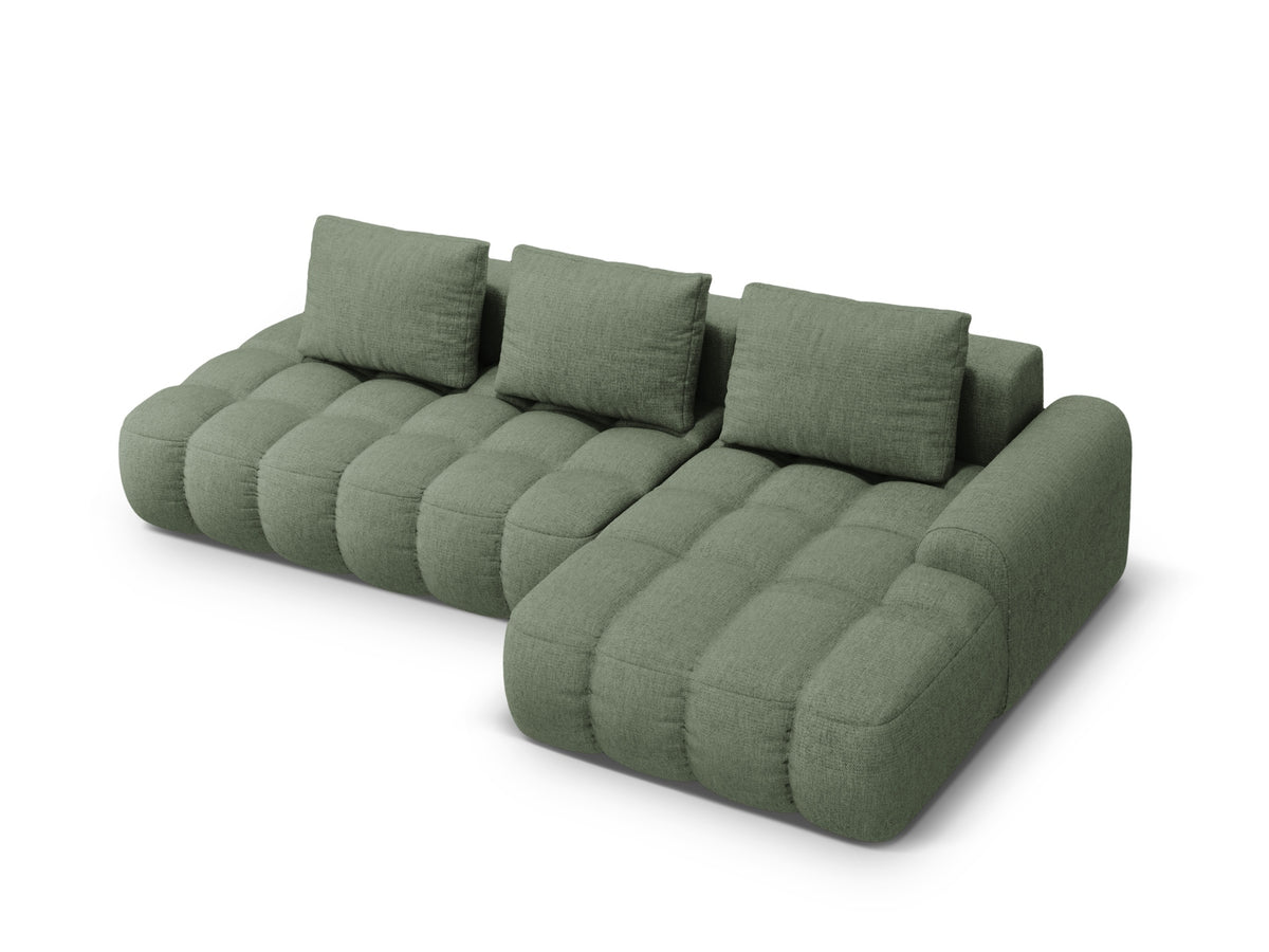 Linz Ecksofa Open end rechts mit Schlaffunktion und Stauraumbox 3 Sitzer 142cm in Dark Olive Green-Sorella präsentiert im Onlineshop von KAQTU Design AG. Bettsofa rechts ist von Cosmopolitan Design