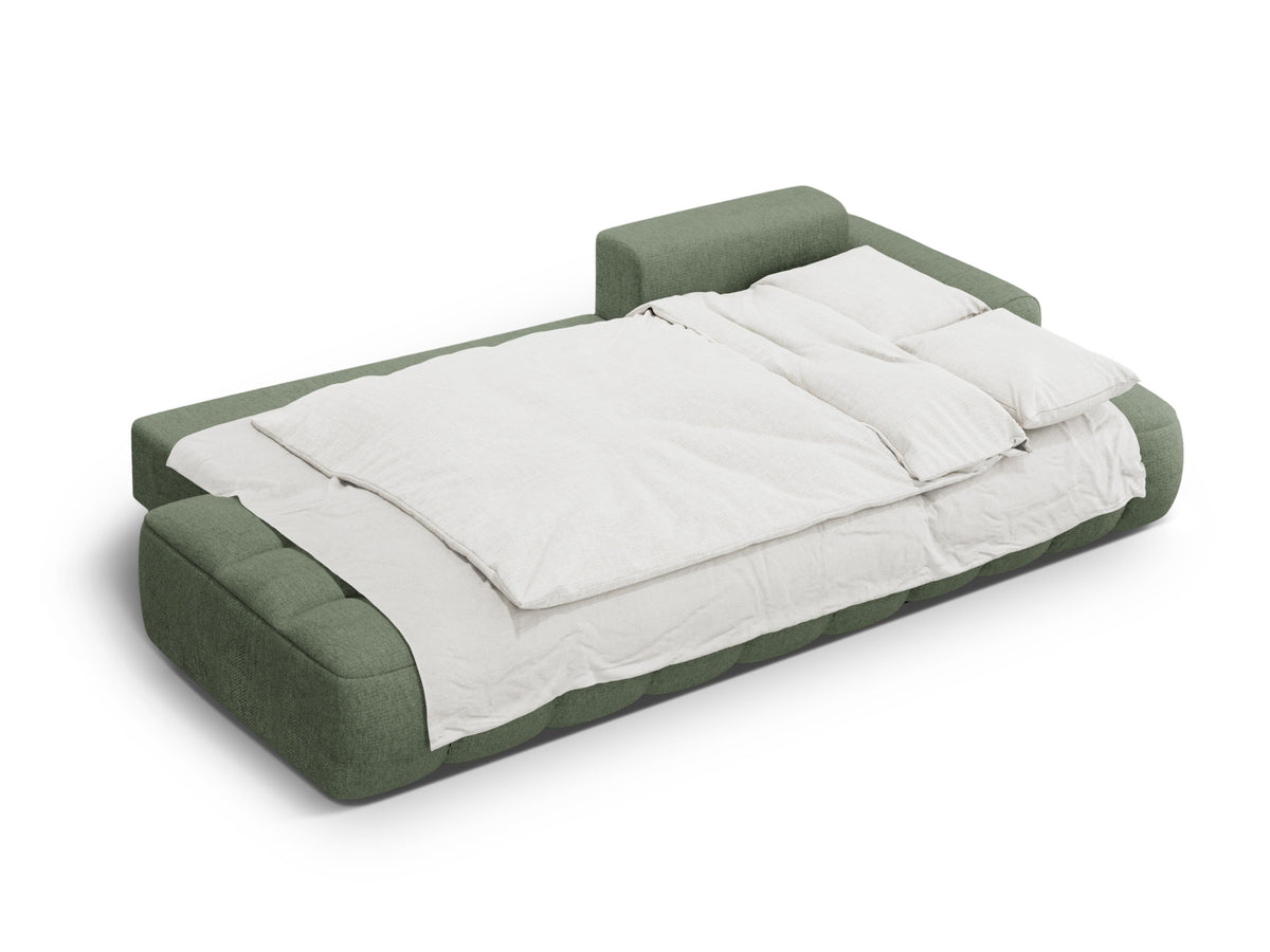 Linz Ecksofa Open end rechts mit Schlaffunktion und Stauraumbox 3 Sitzer 142cm in Dark Olive Green-Sorella präsentiert im Onlineshop von KAQTU Design AG. Bettsofa rechts ist von Cosmopolitan Design
