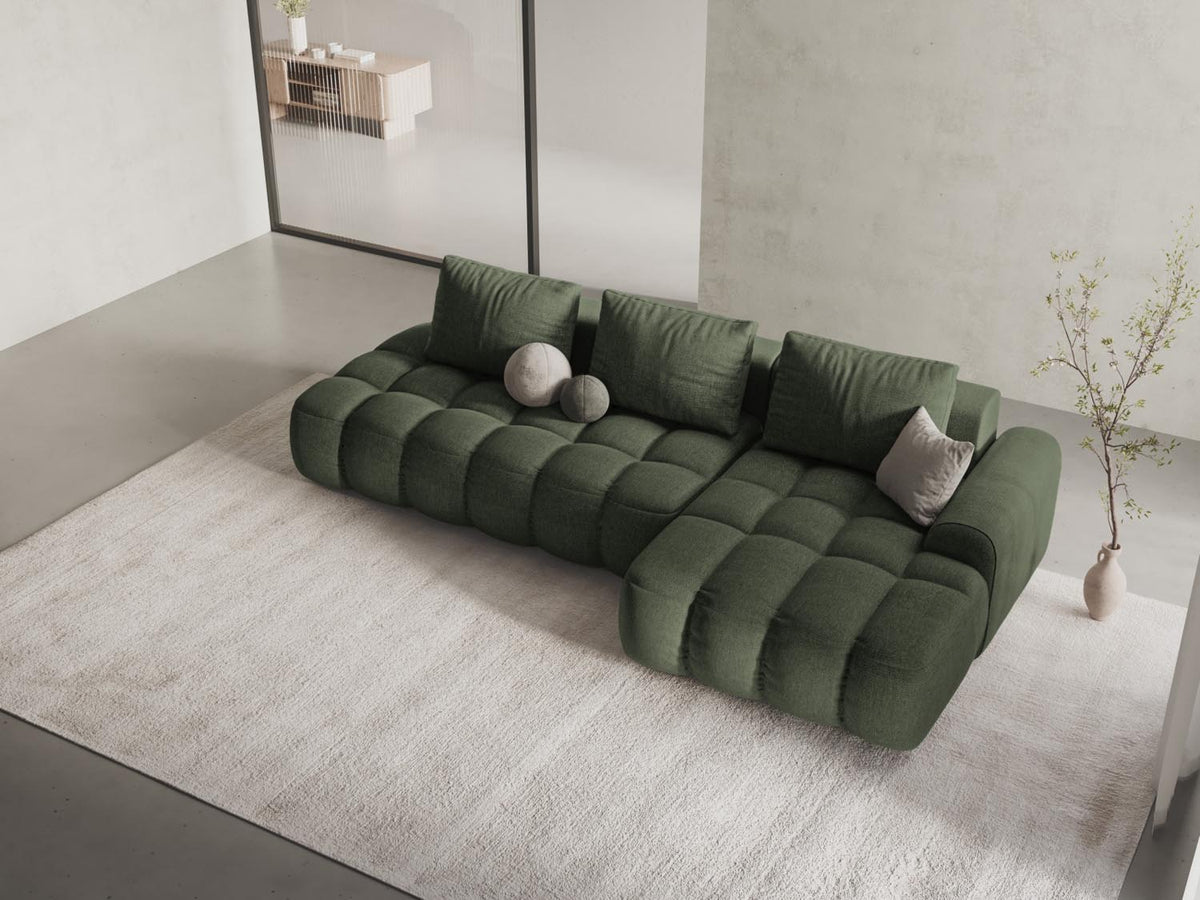 Linz Ecksofa Open end rechts mit Schlaffunktion und Stauraumbox 3 Sitzer 142cm in Dark Olive Green-Sorella präsentiert im Onlineshop von KAQTU Design AG. Bettsofa rechts ist von Cosmopolitan Design