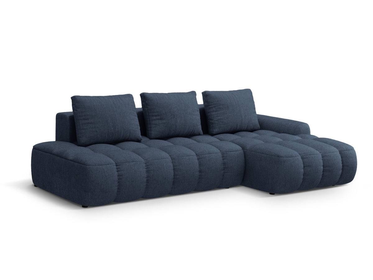 Linz Ecksofa Open end rechts mit Schlaffunktion und Stauraumbox 3 Sitzer 142cm in Dark Blue-Sorella präsentiert im Onlineshop von KAQTU Design AG. Bettsofa rechts ist von Cosmopolitan Design