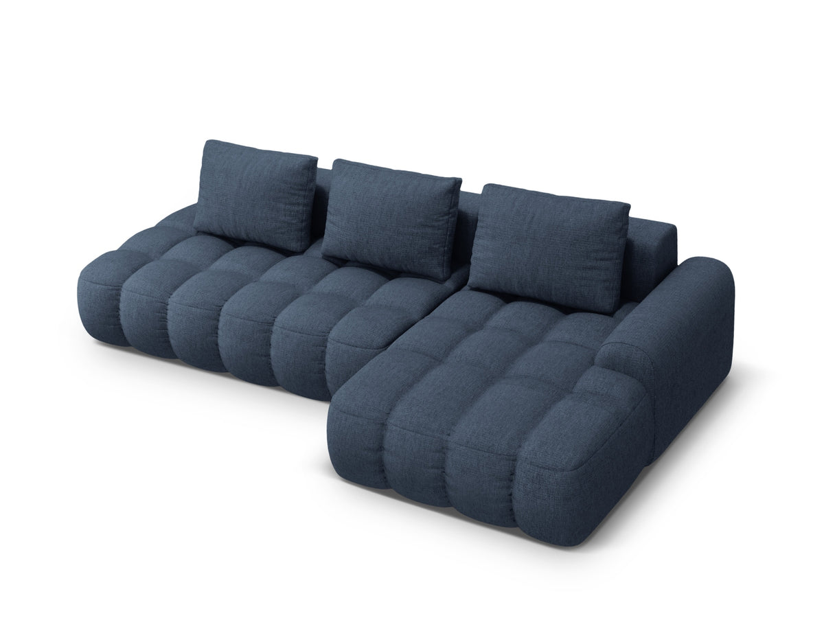 Linz Ecksofa Open end rechts mit Schlaffunktion und Stauraumbox 3 Sitzer 142cm in Dark Blue-Sorella präsentiert im Onlineshop von KAQTU Design AG. Bettsofa rechts ist von Cosmopolitan Design