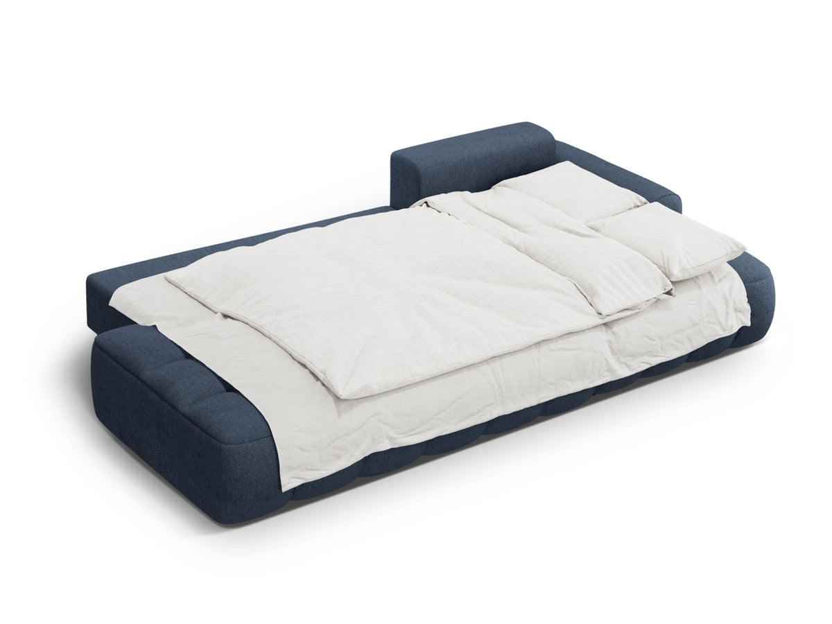 Linz Ecksofa Open end rechts mit Schlaffunktion und Stauraumbox 3 Sitzer 142cm in Dark Blue-Sorella präsentiert im Onlineshop von KAQTU Design AG. Bettsofa rechts ist von Cosmopolitan Design