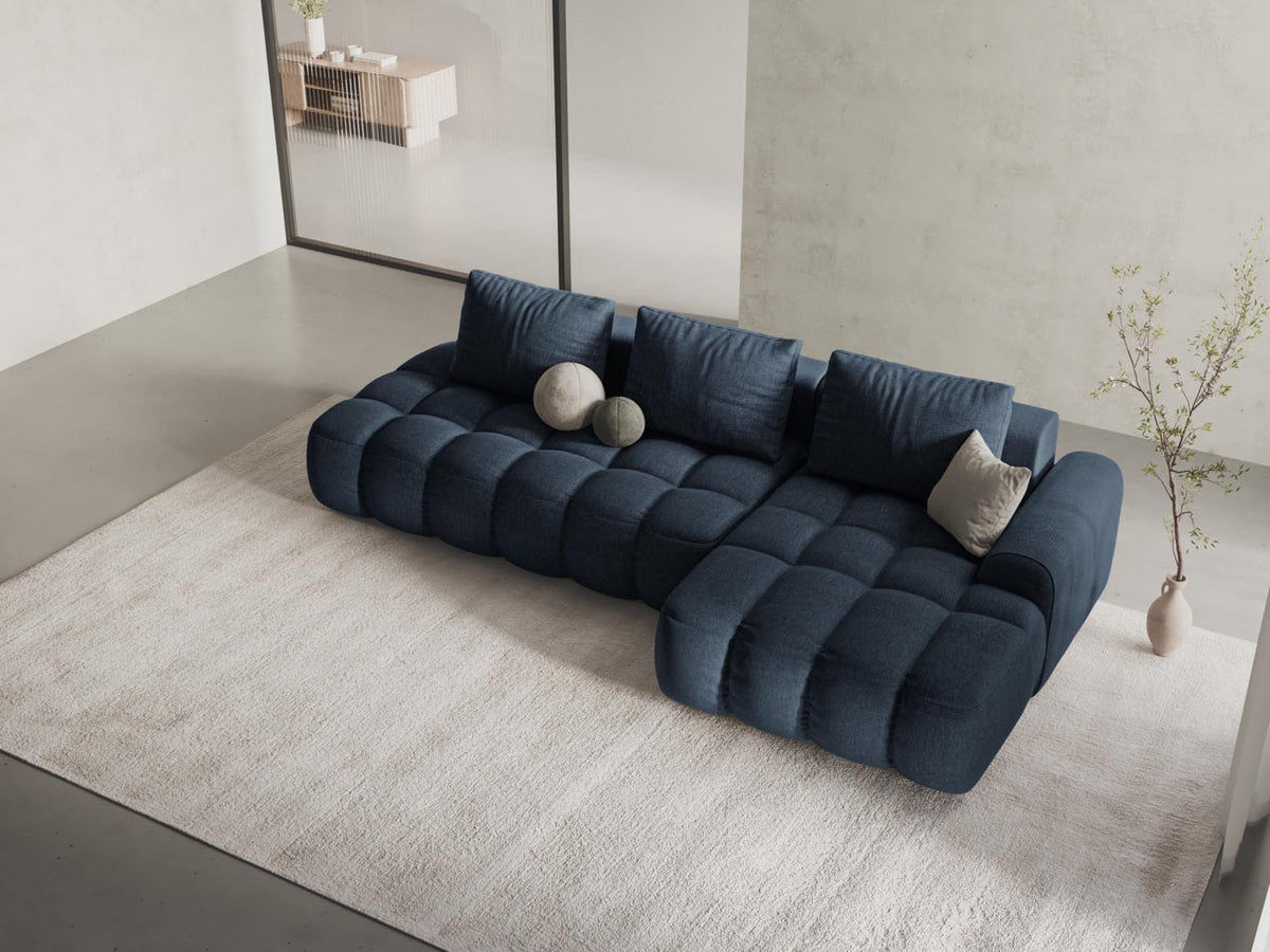 Linz Ecksofa Open end rechts mit Schlaffunktion und Stauraumbox 3 Sitzer 142cm in Dark Blue-Sorella präsentiert im Onlineshop von KAQTU Design AG. Bettsofa rechts ist von Cosmopolitan Design