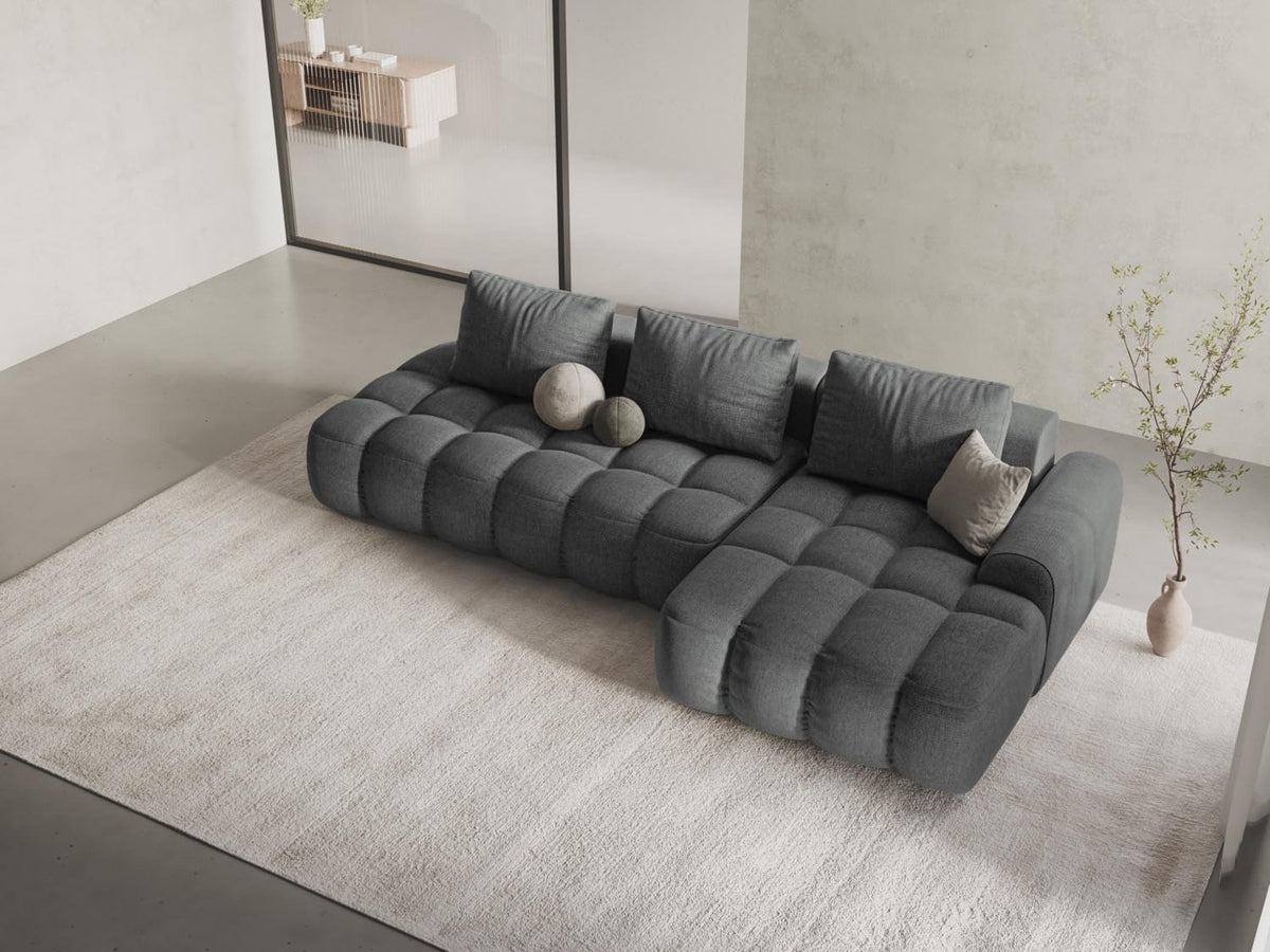 Linz Ecksofa Open end rechts mit Schlaffunktion und Stauraumbox 3 Sitzer 142cm in Grey-Sorella präsentiert im Onlineshop von KAQTU Design AG. Bettsofa rechts ist von Cosmopolitan Design