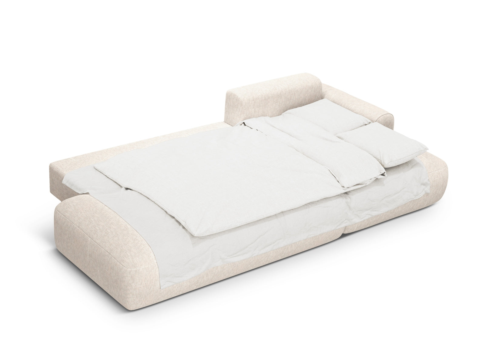 Modernes 5-Sitzer Ecksofa in sanftem Beige, ideal für Gäste, mit praktischer Schlaffunktion und integriertem Stauraum.